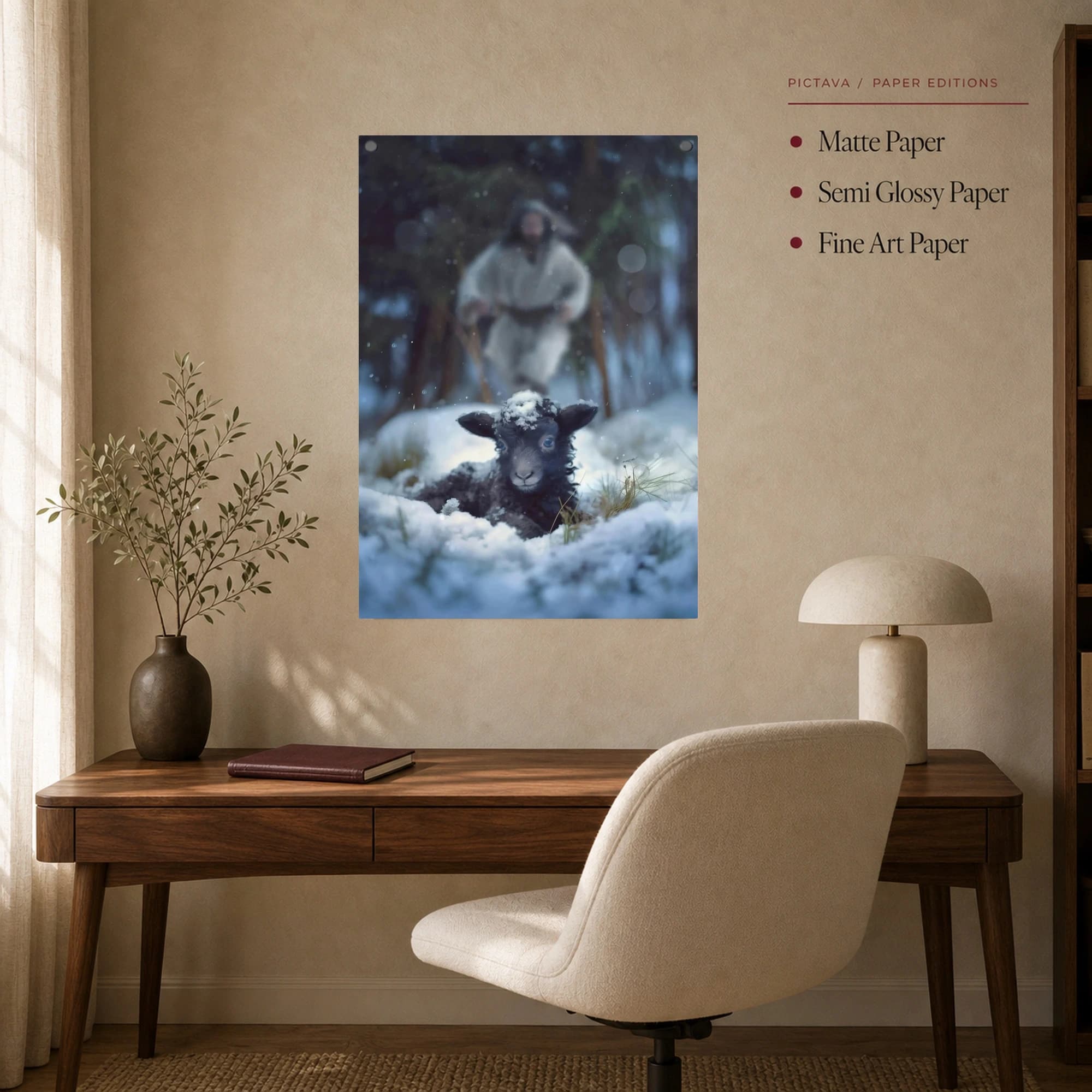 The Rescuer and the Lost Lamb Winter Wall Art, view 7