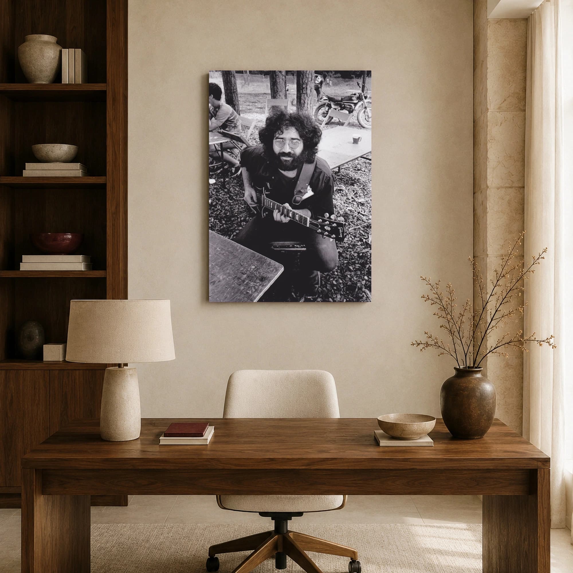 Jerry Garcia Playing Guitar Vintage Black and White Wall Art, view 8