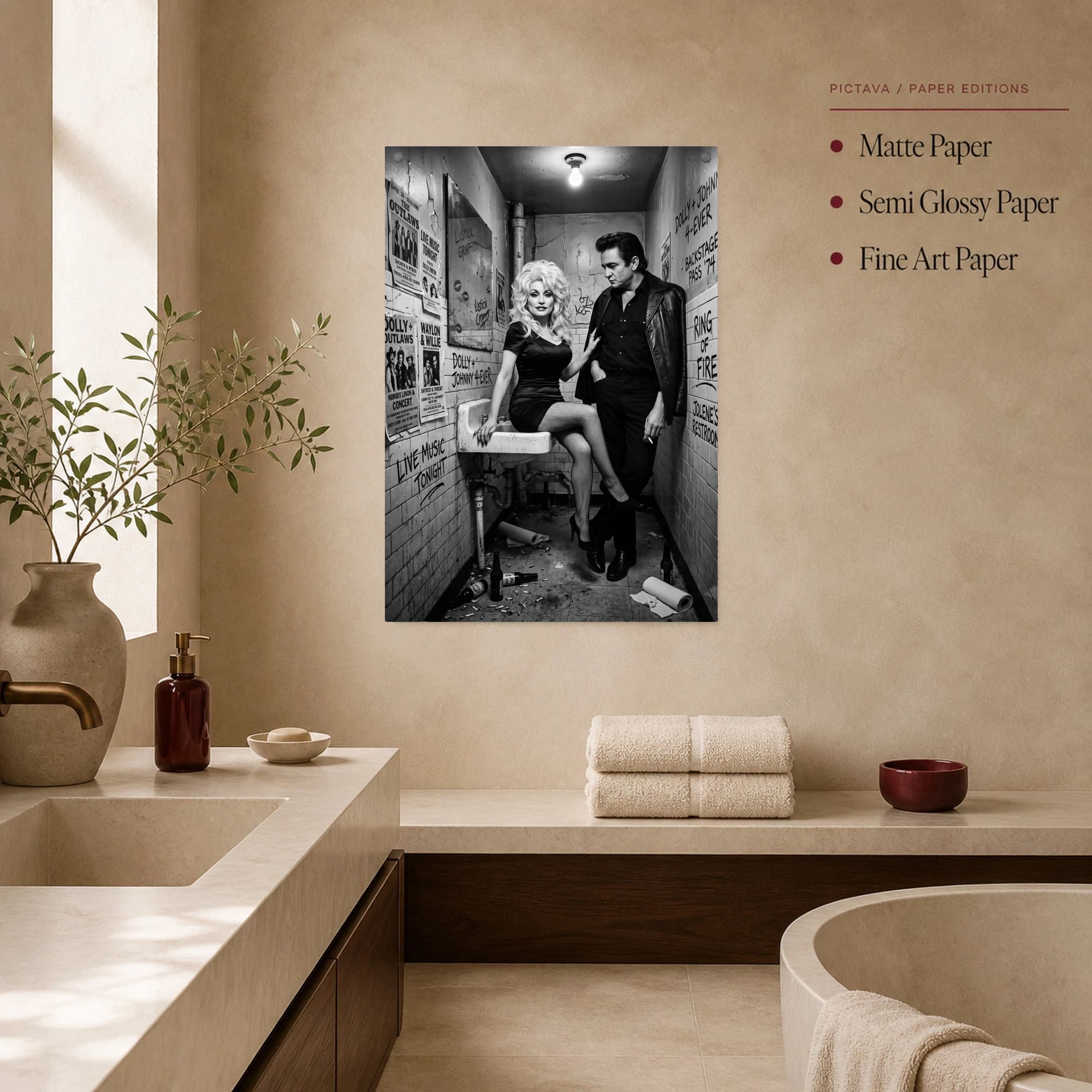 Dolly Parton and Johnny Cash Backstage Restroom Vintage Wall Art, view 2