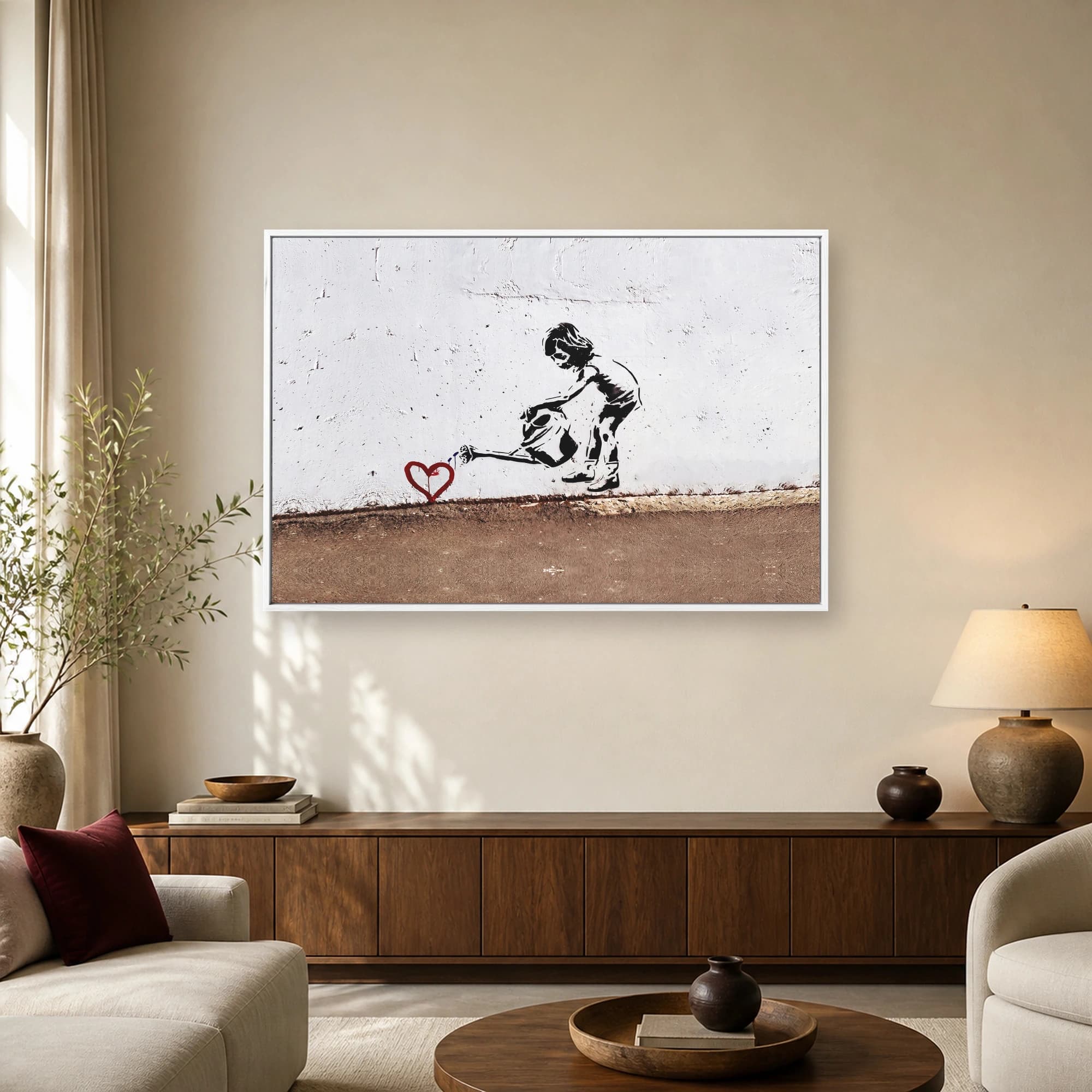 Girl Watering Heart Street Art Canvas Print, view 5