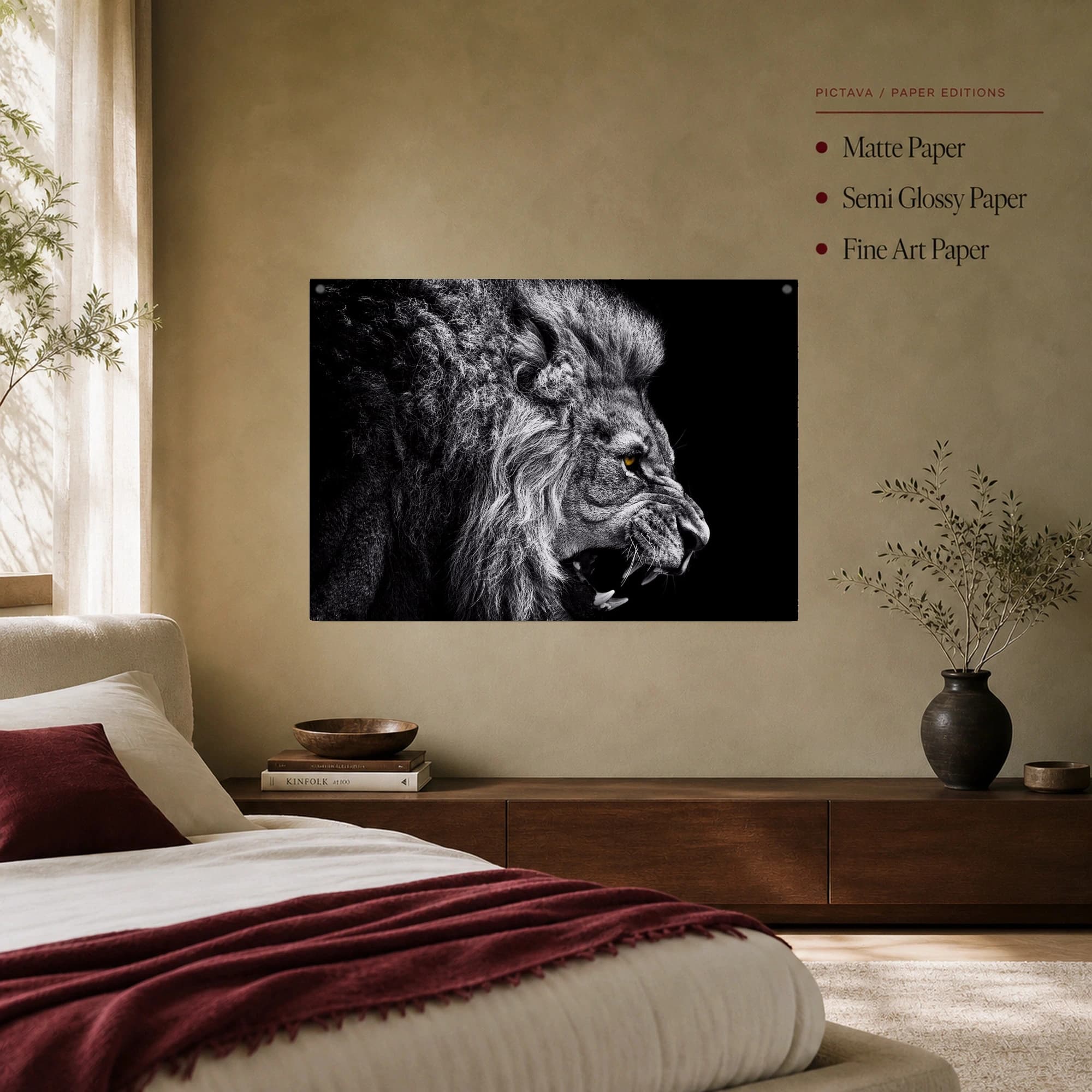 Fierce Lion Snarling Monochrome Wildlife Wall Art, view 6