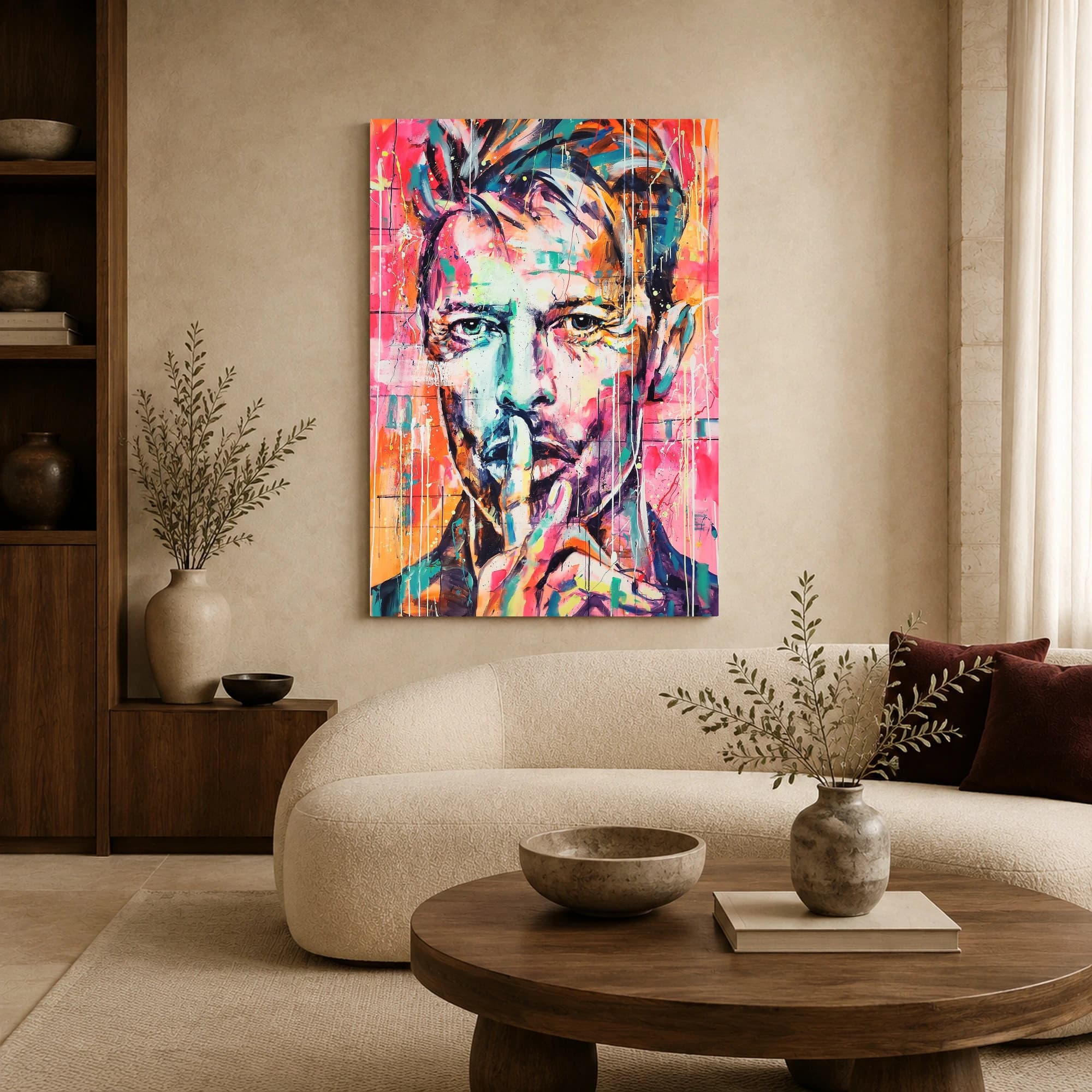 David Bowie Neon Pop Art Portrait Canvas Print, view 6