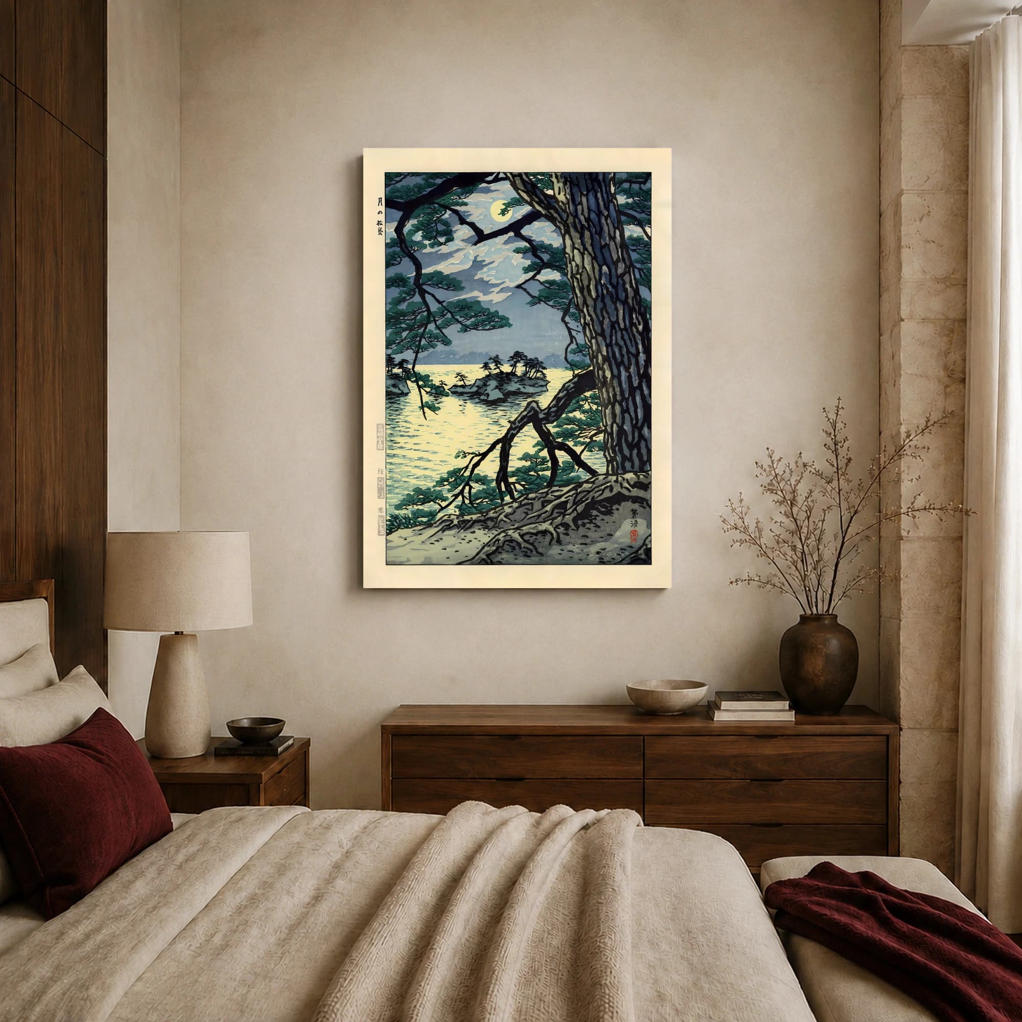 Moon over Matsushima Japanese Woodblock Print Wall Art, view 7
