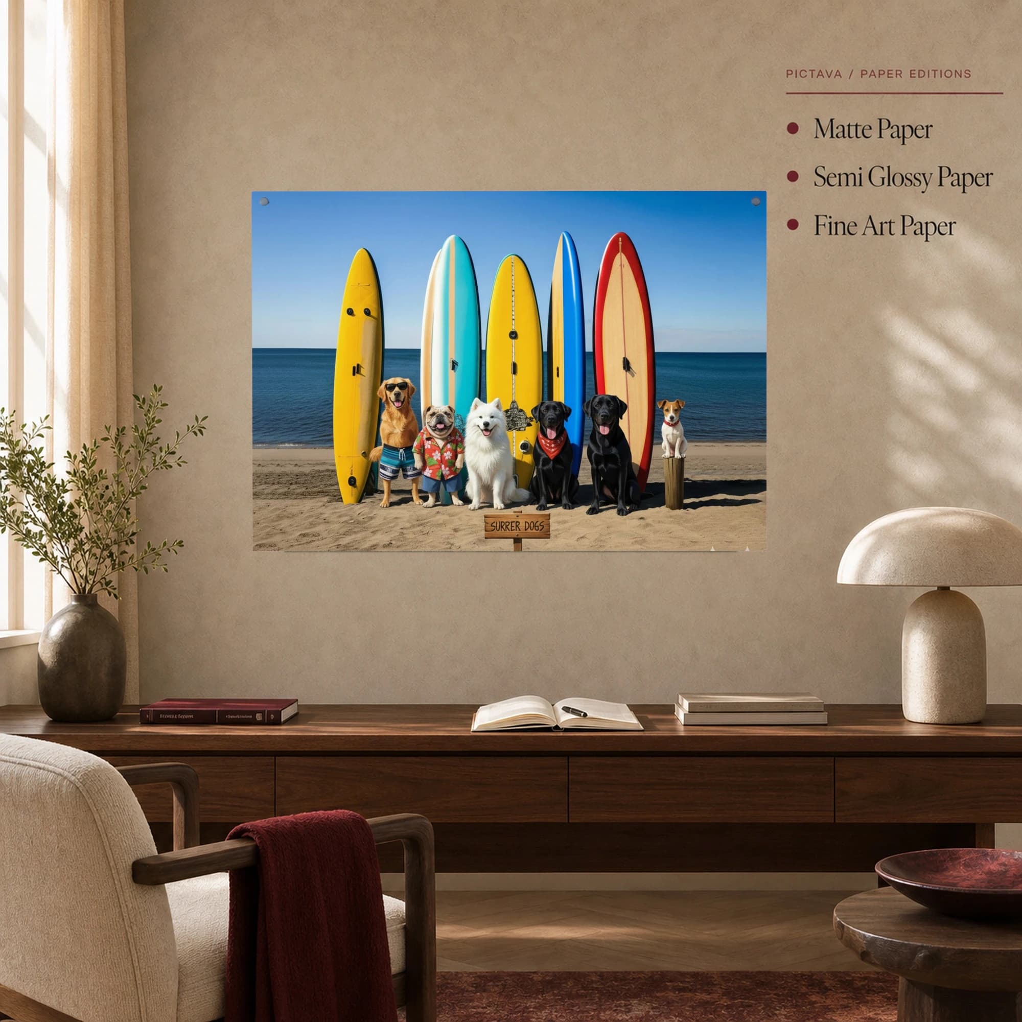 Surrer Dogs Colorful Beach Surfboard Wall Art, view 5