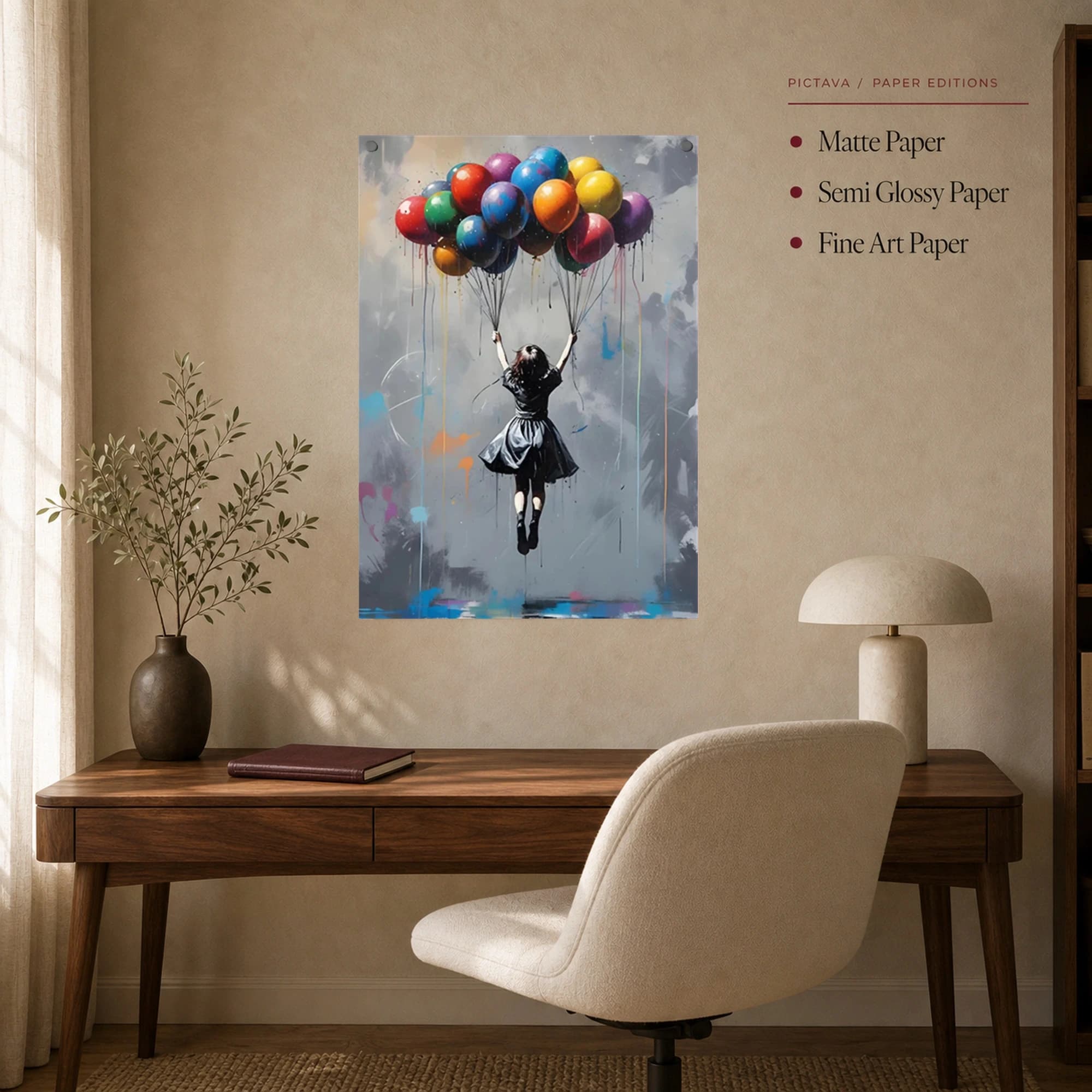 Girl with Colorful Balloons Urban Wall Art Print, view 8