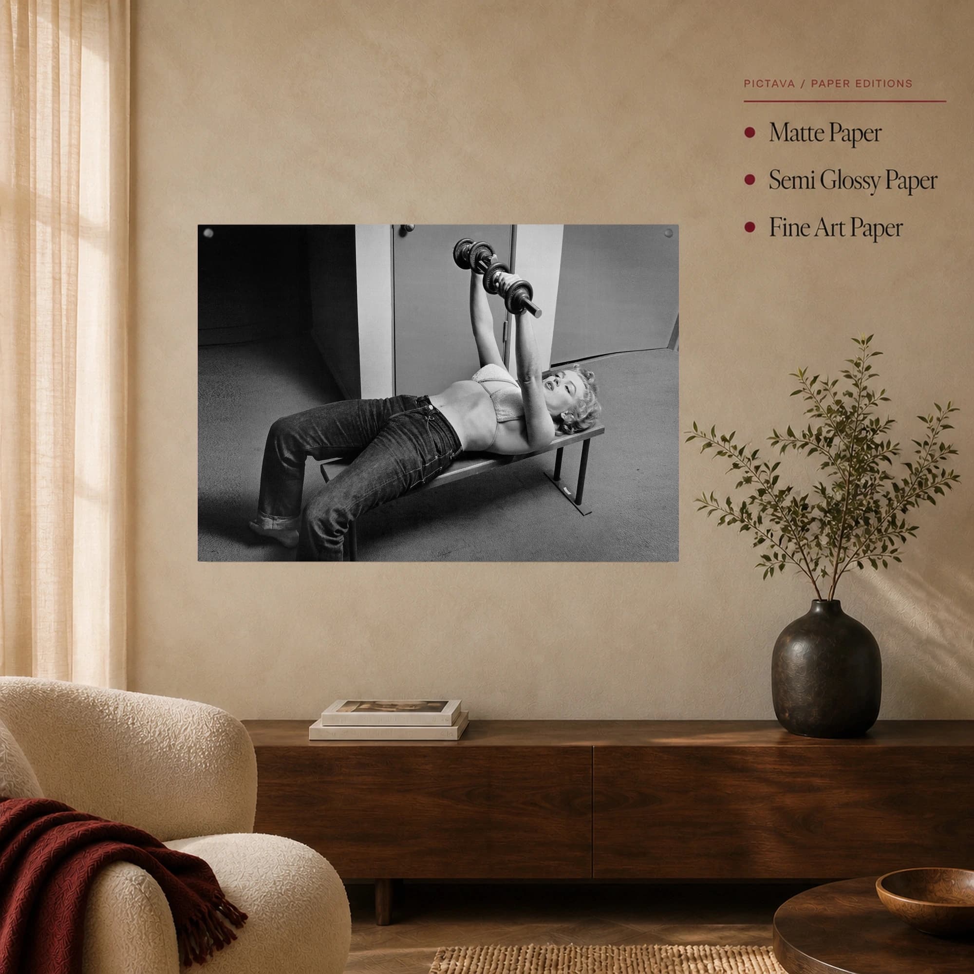 Marilyn Monroe Working Out Vintage Black and White Wall Art, view 3