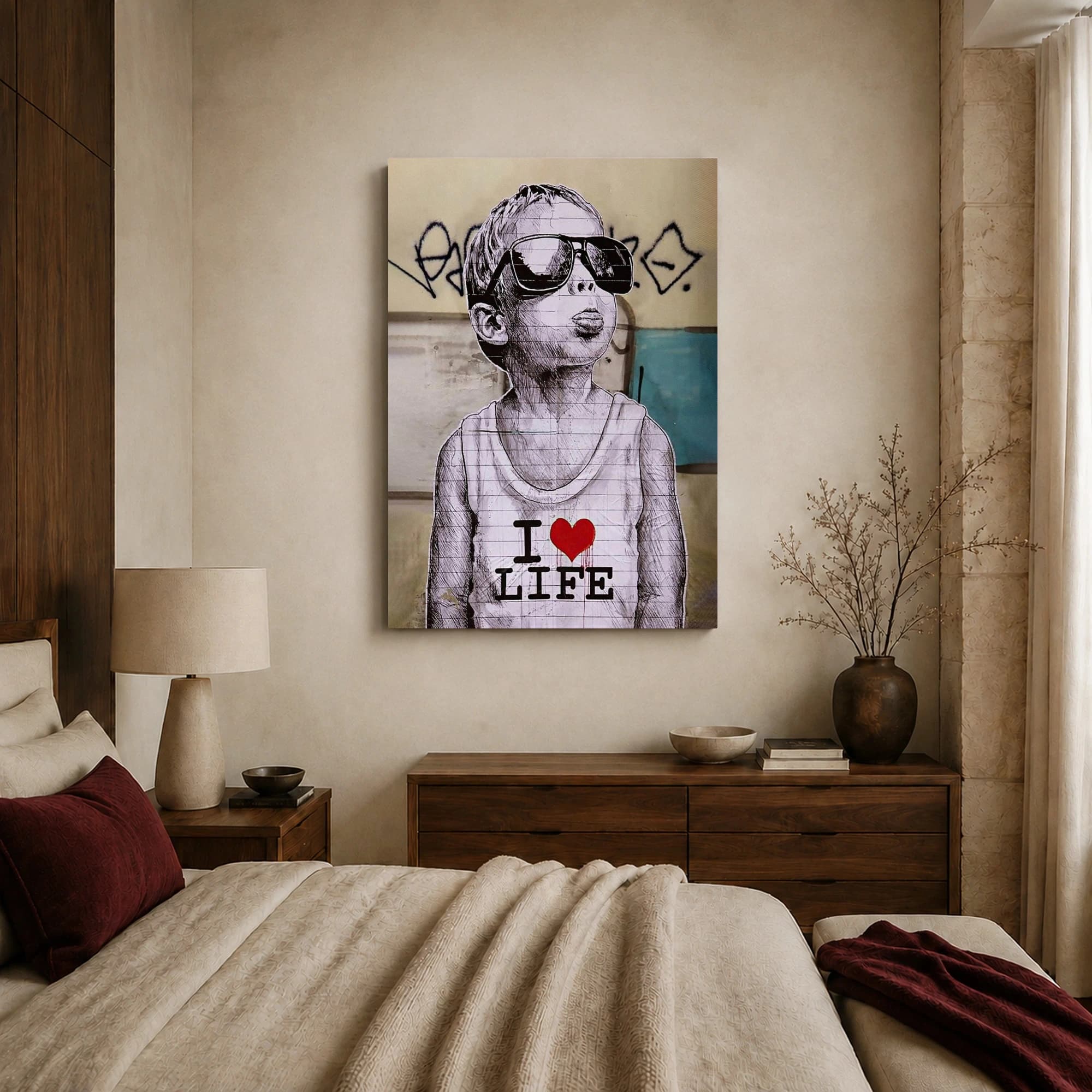 I Love Life Urban Street Art Boy Canvas Print & Poster, view 5