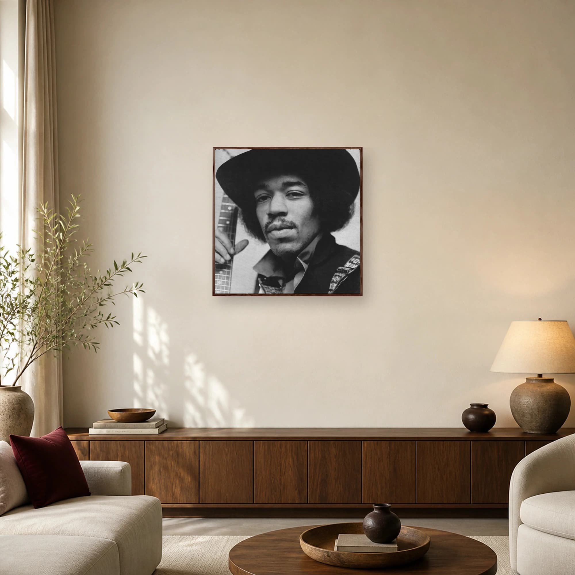 Jimi Hendrix Iconic Black and White Guitarist Portrait Wall Art, view 2