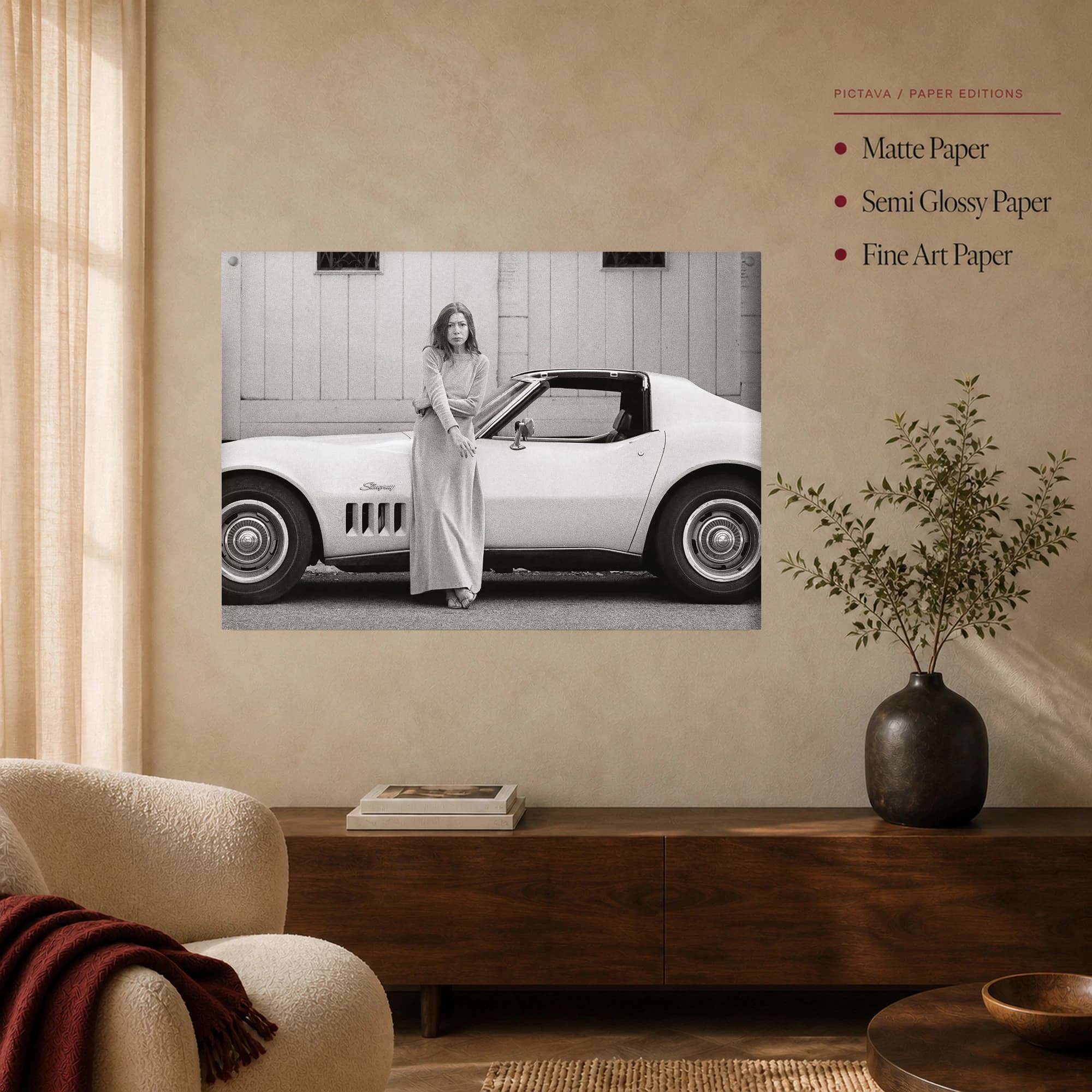 Joan Didion with Corvette Stingray Vintage Photography Print, view 4