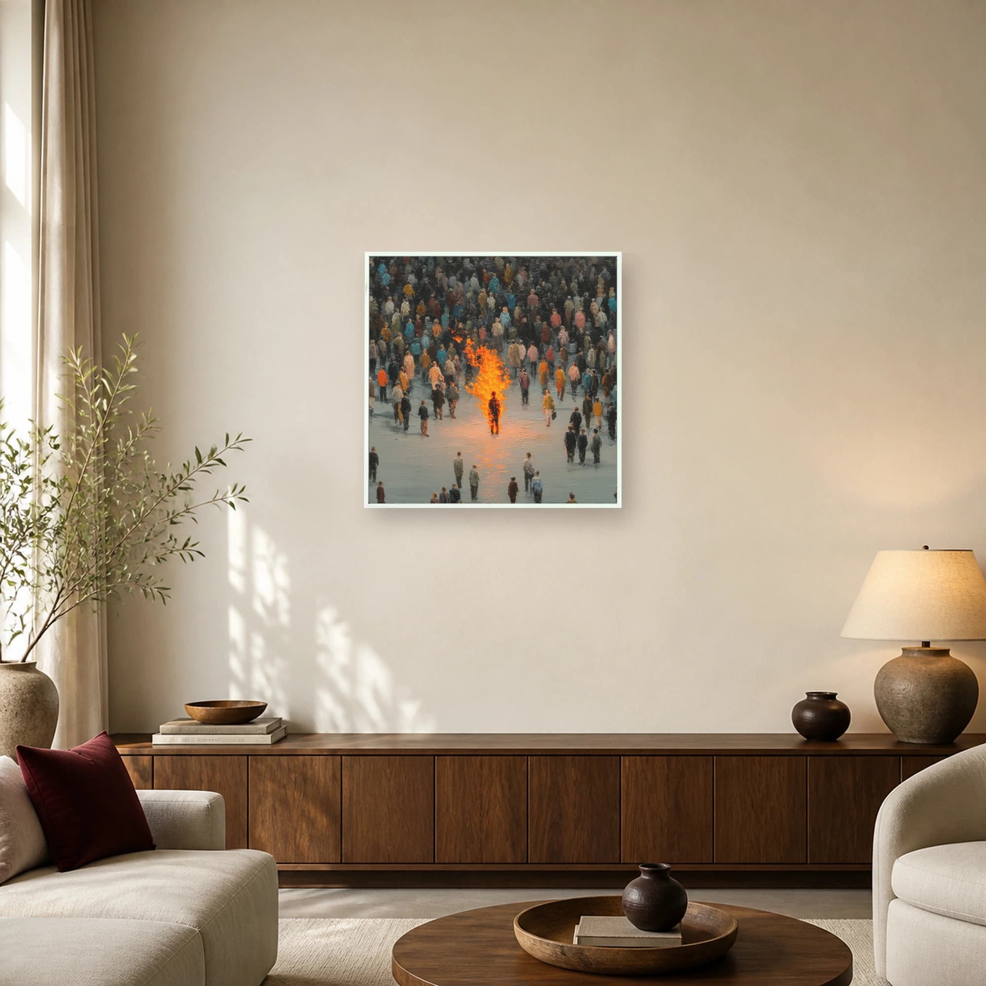 The Burning Figure Surrealist Crowd Wall Art, view 4