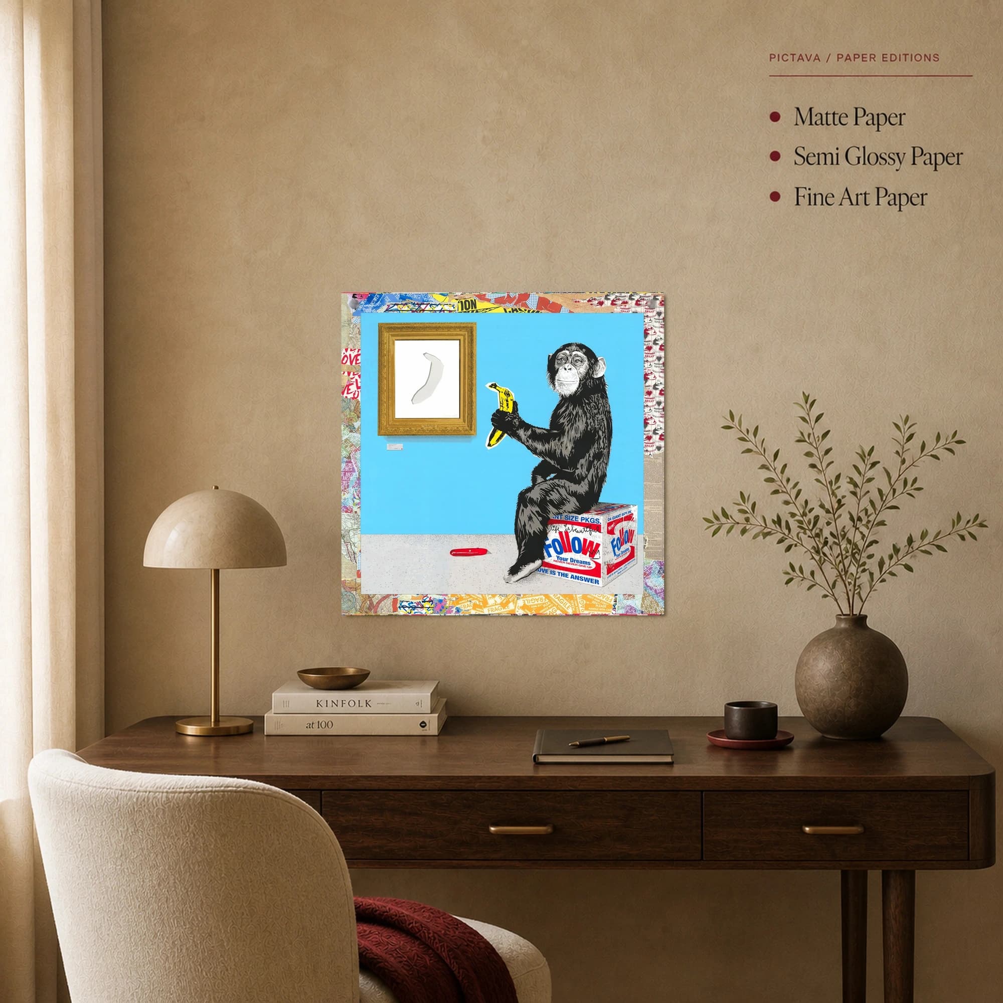 Pop Art Chimp with Banana Wall Art Print, view 2