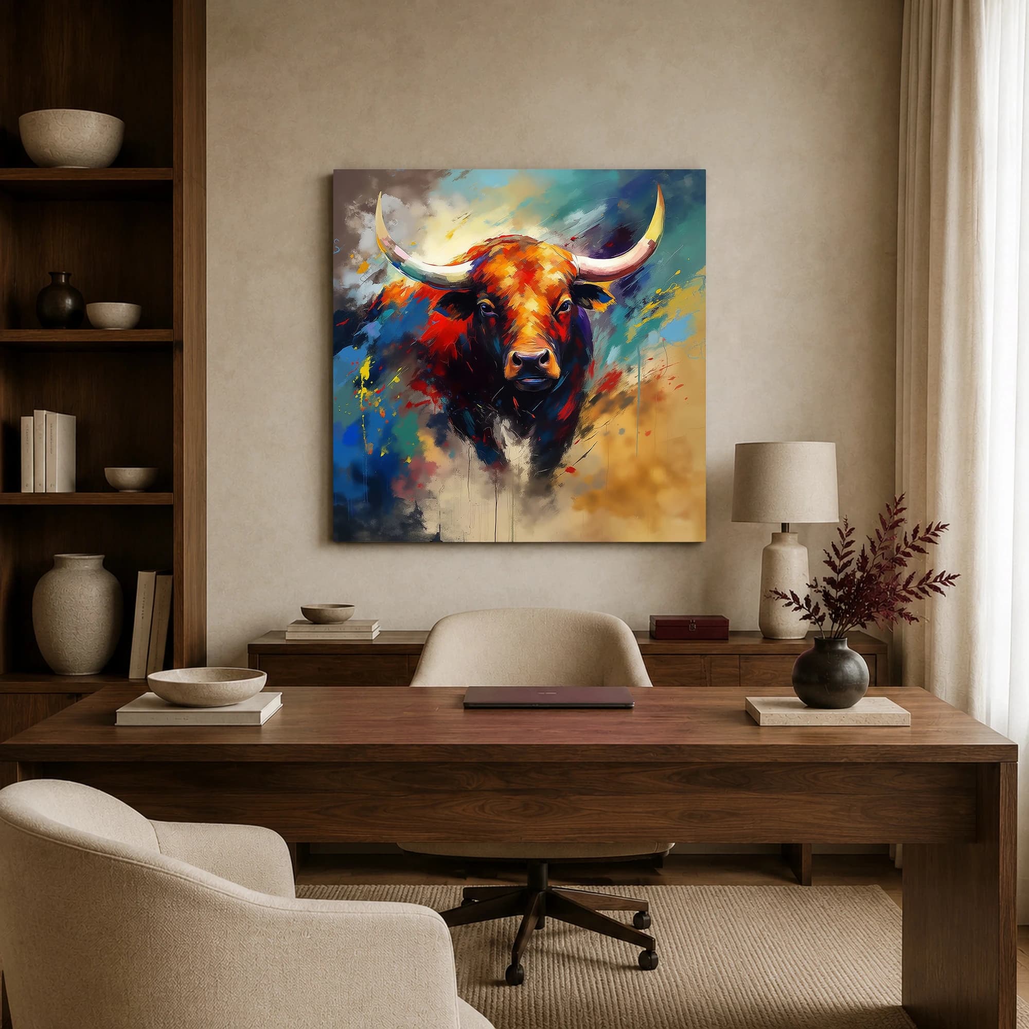 Fierce Vigor Abstract Bull Canvas Print, view 5