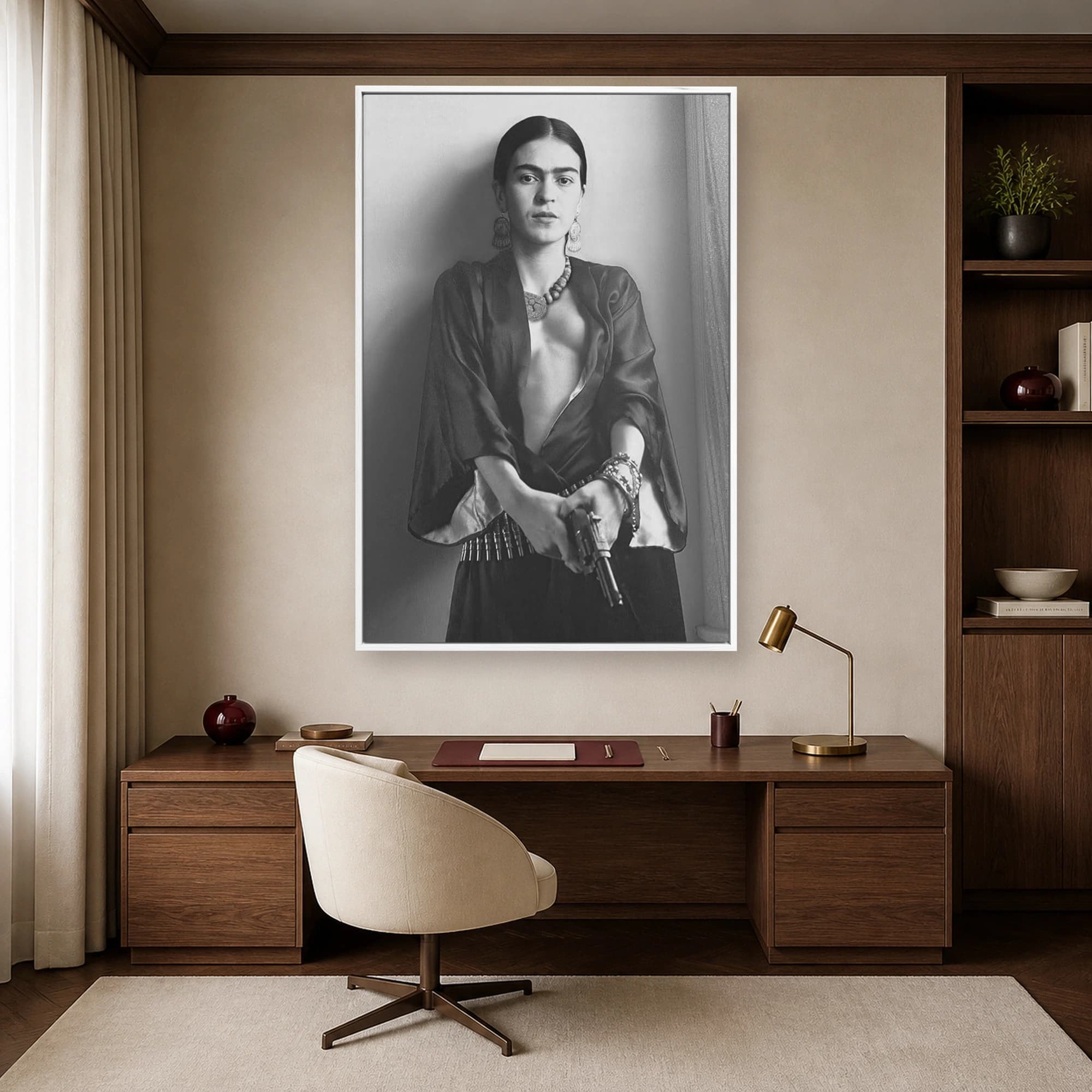 Frida Kahlo Armed Portrait Black and White Wall Art, view 4