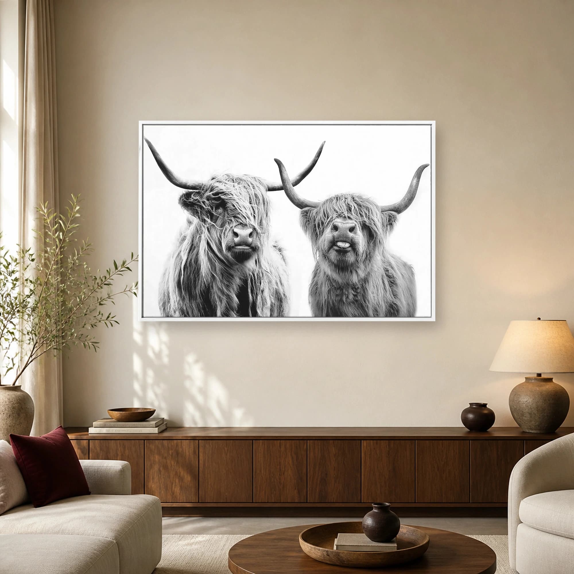 Highland Cattle Portrait Black and White Wall Art, view 5