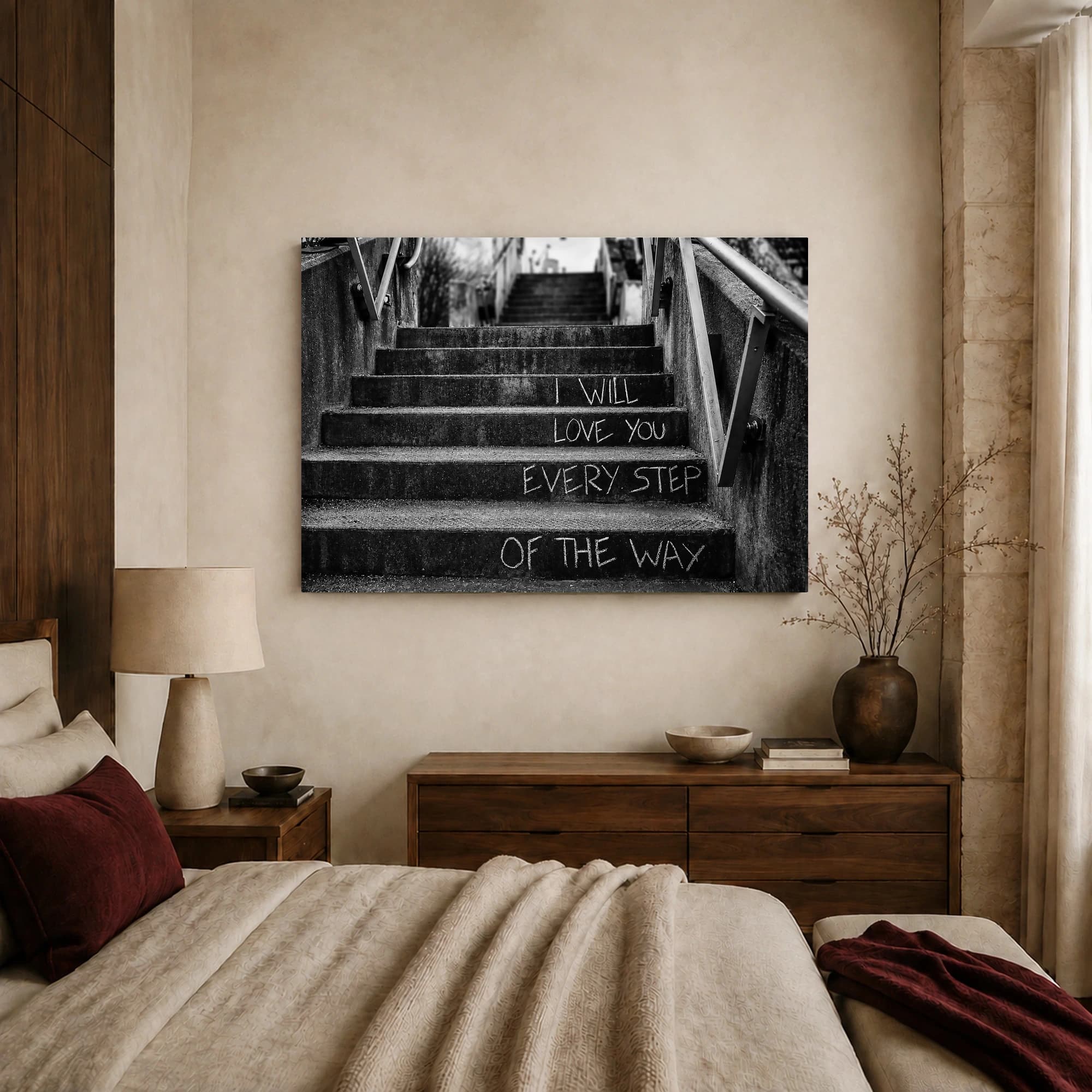 Every Step of the Way Black and White Concrete Staircase Art Print, view 8