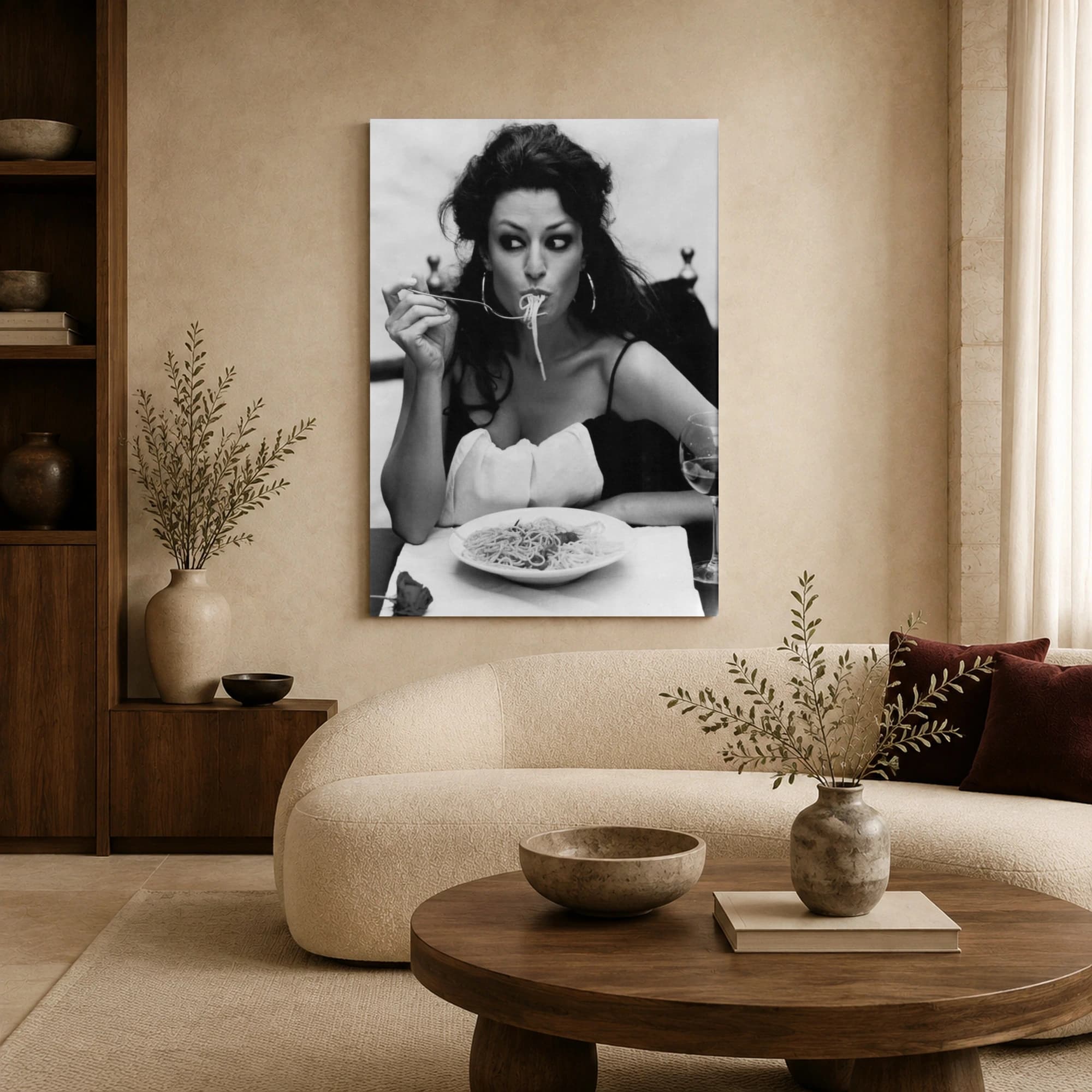 Sophia Loren Eating Spaghetti Black and White Photography Wall Art, view 6