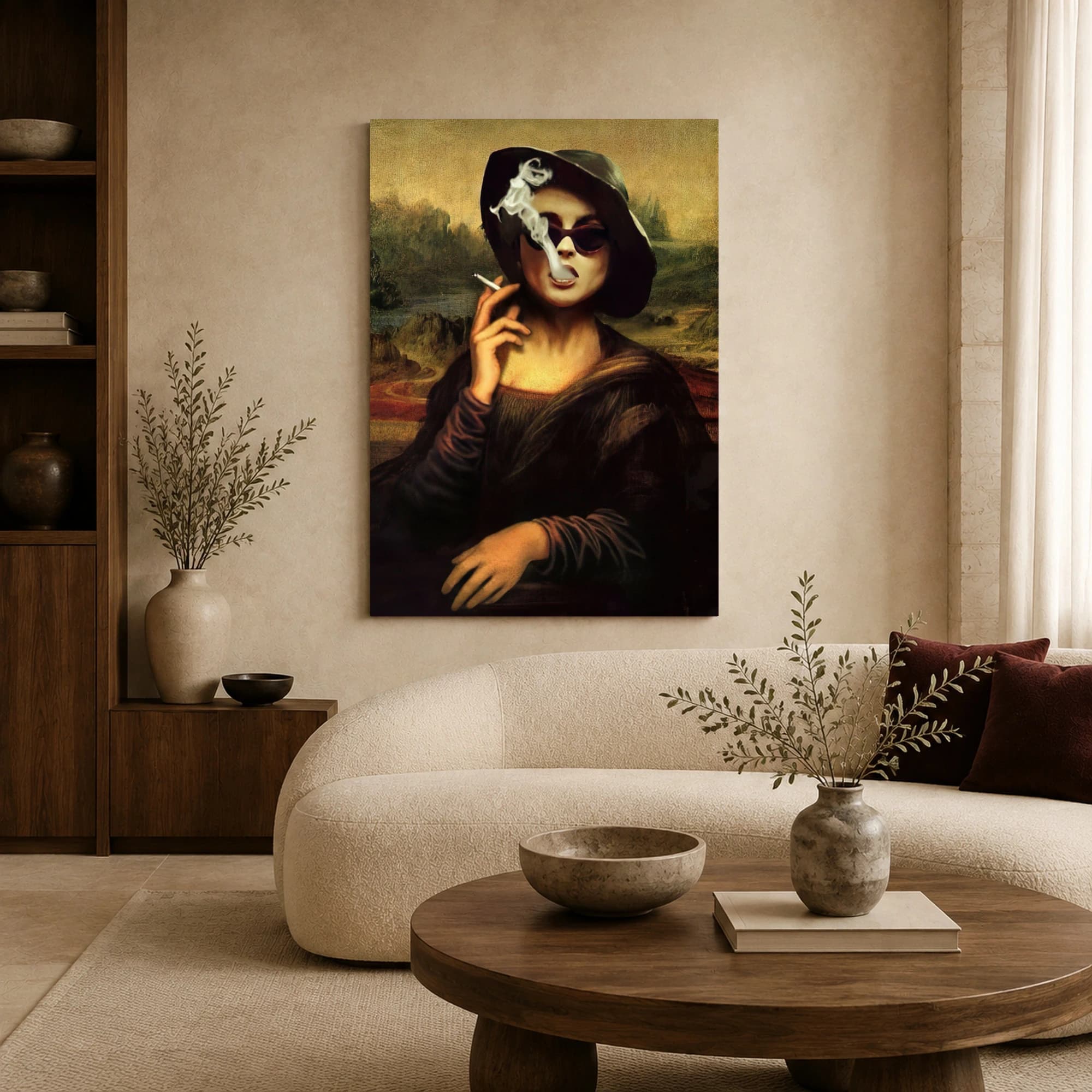 Mona Lisa Smoking a Cigarette Canvas Print, view 3