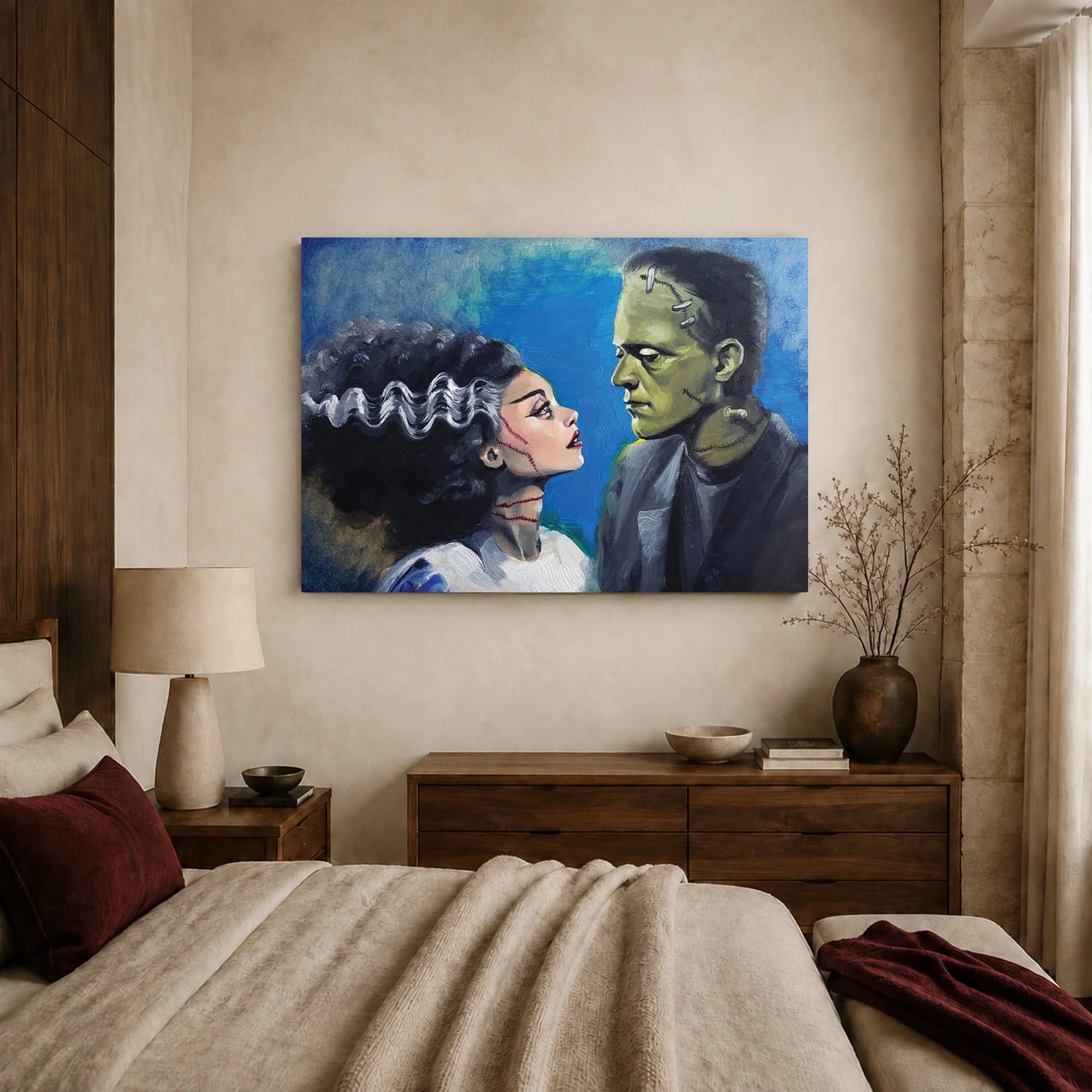 Frankenstein and Bride Romantic Portrait Canvas Print, view 8