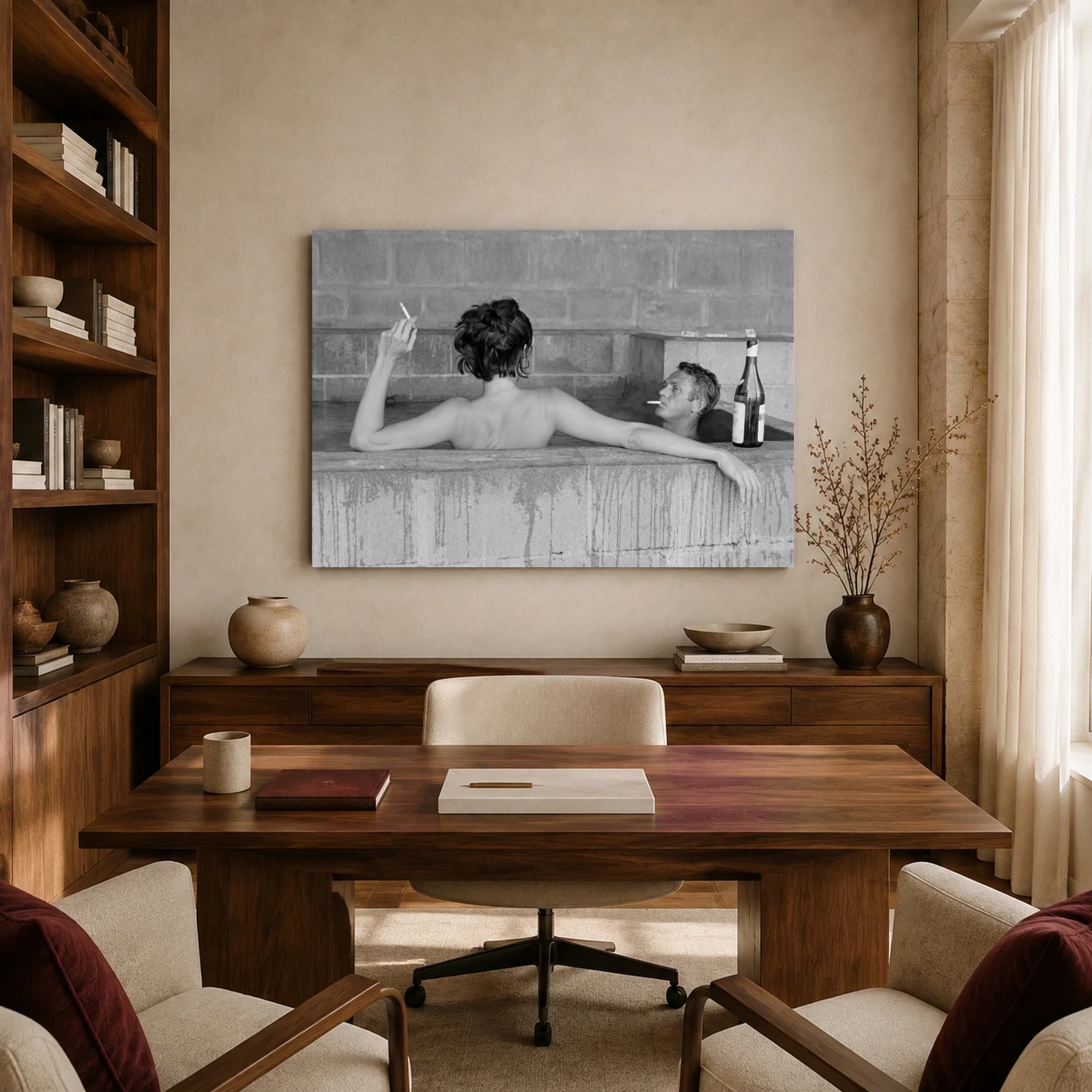 Steve McQueen & Neile Adams Vintage Hot Tub Black & White Wall Art, view 8