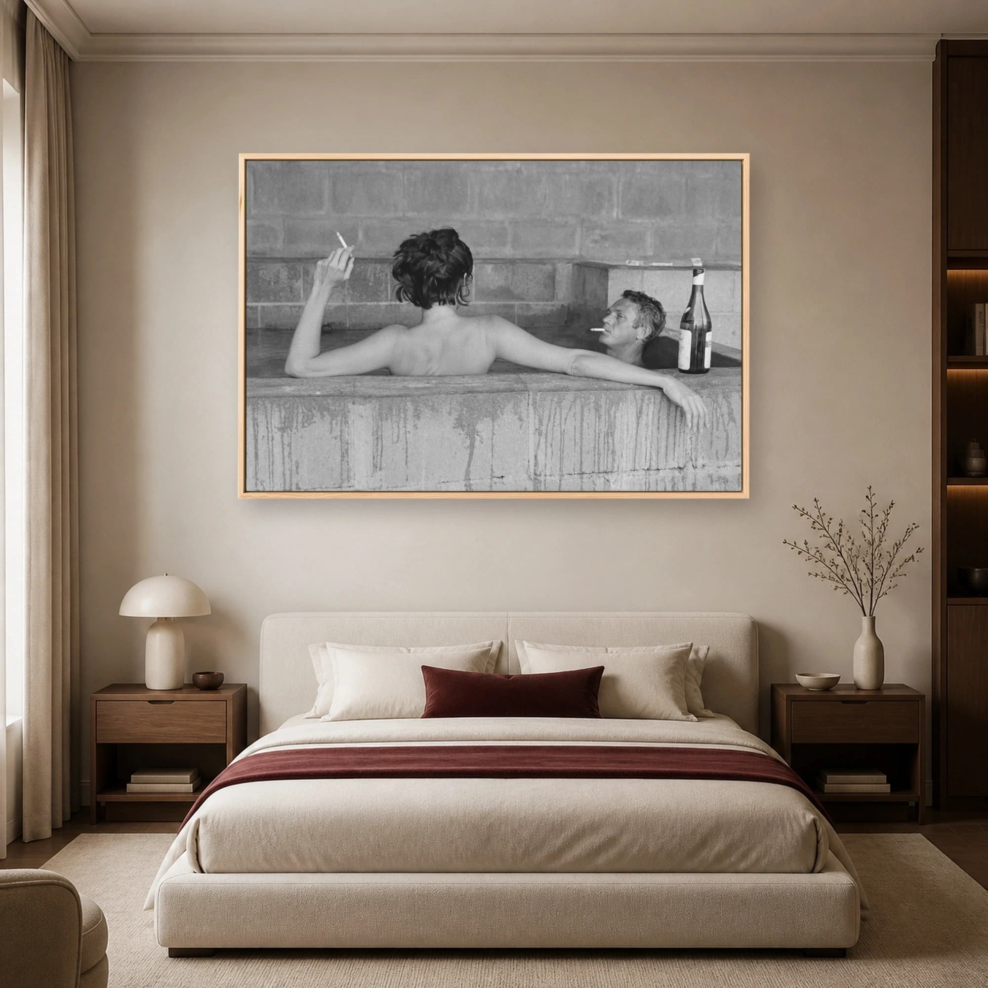 Steve McQueen & Neile Adams Vintage Hot Tub Black & White Wall Art, view 4