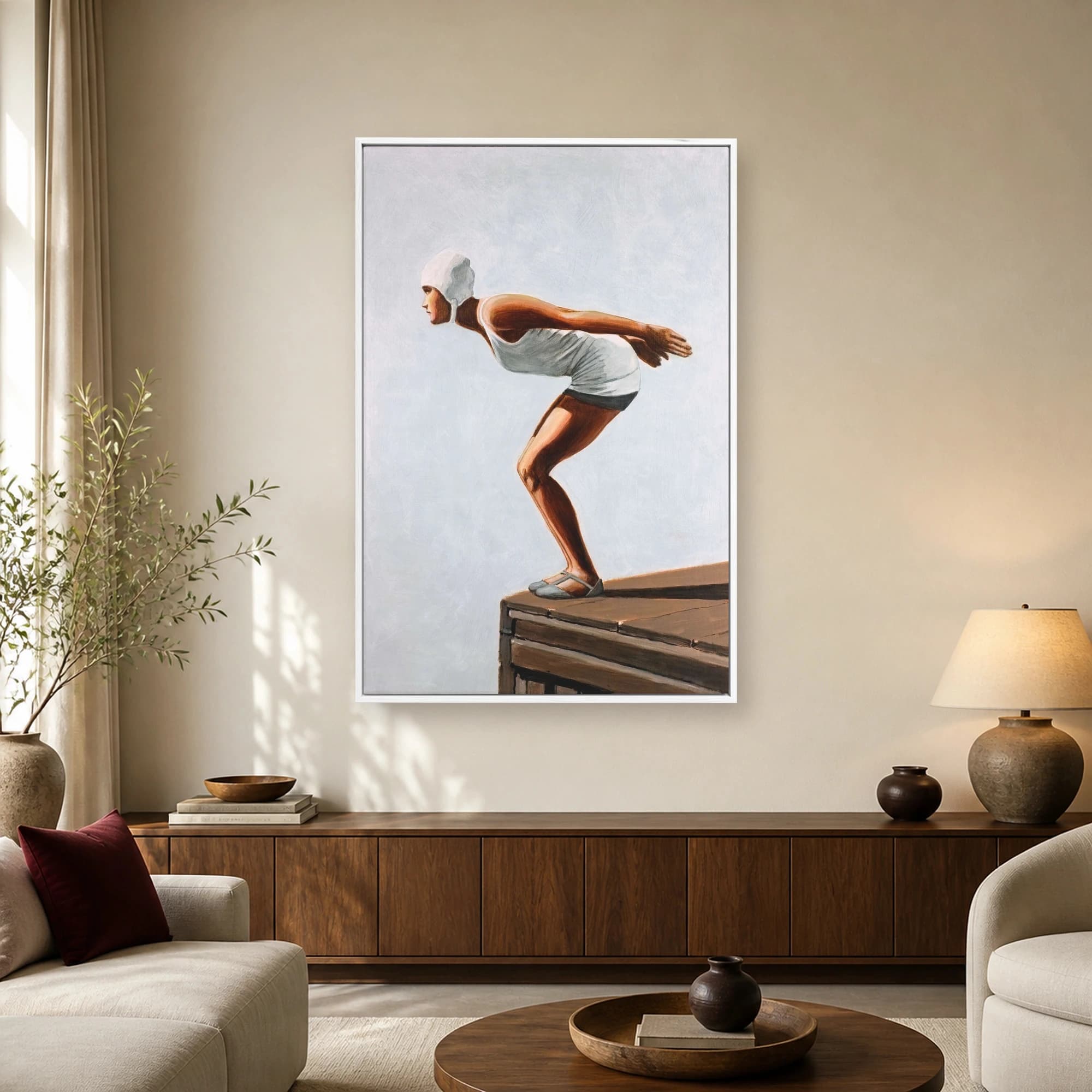 Vintage Swimmer Diving Canvas Art Print, view 2
