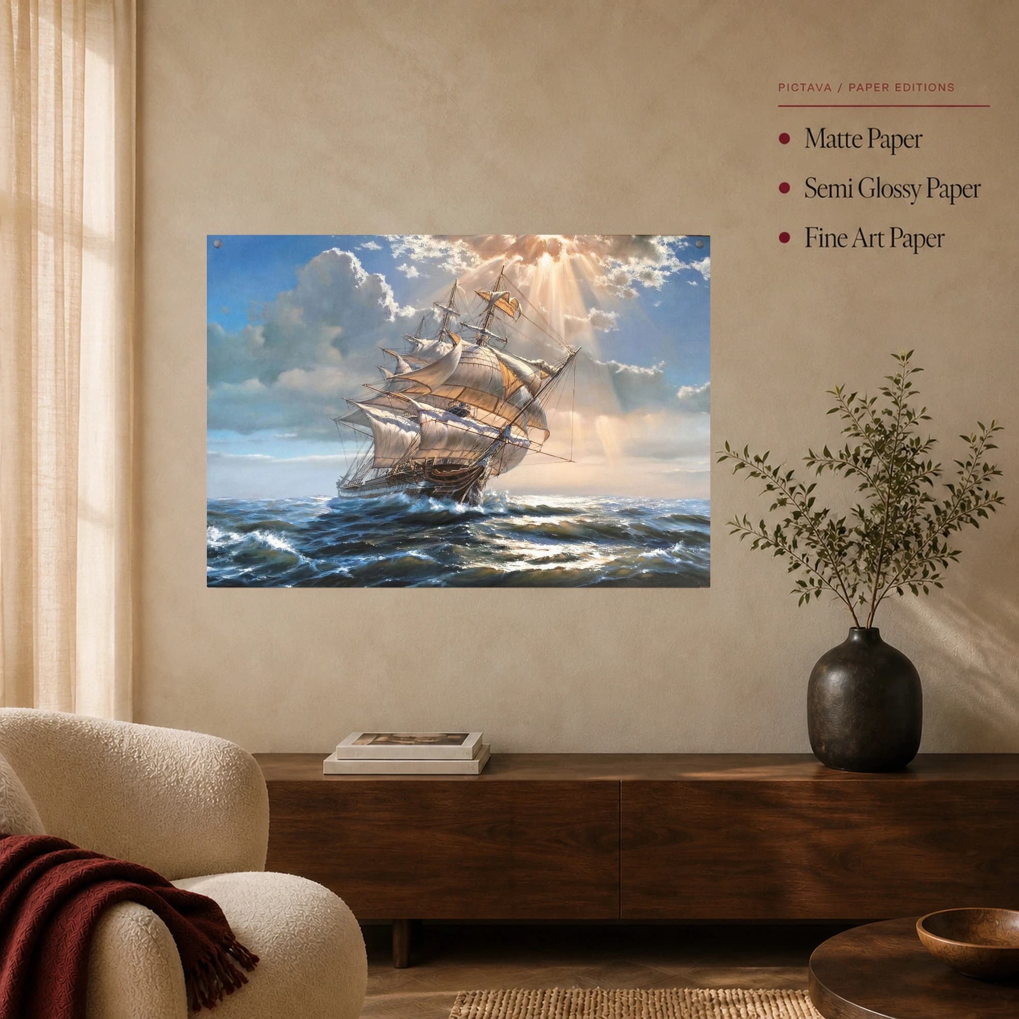Tall Ship Sailing on Ocean Waves Canvas Print, view 6
