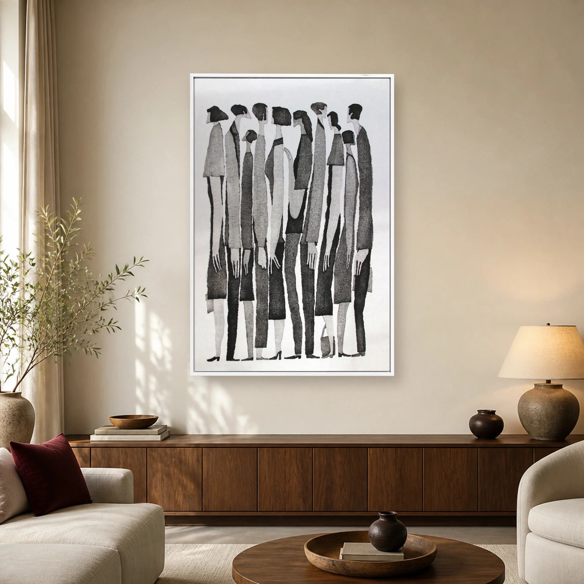 Minimalist Crowd Lineup Monochrome Wall Art Print, view 2