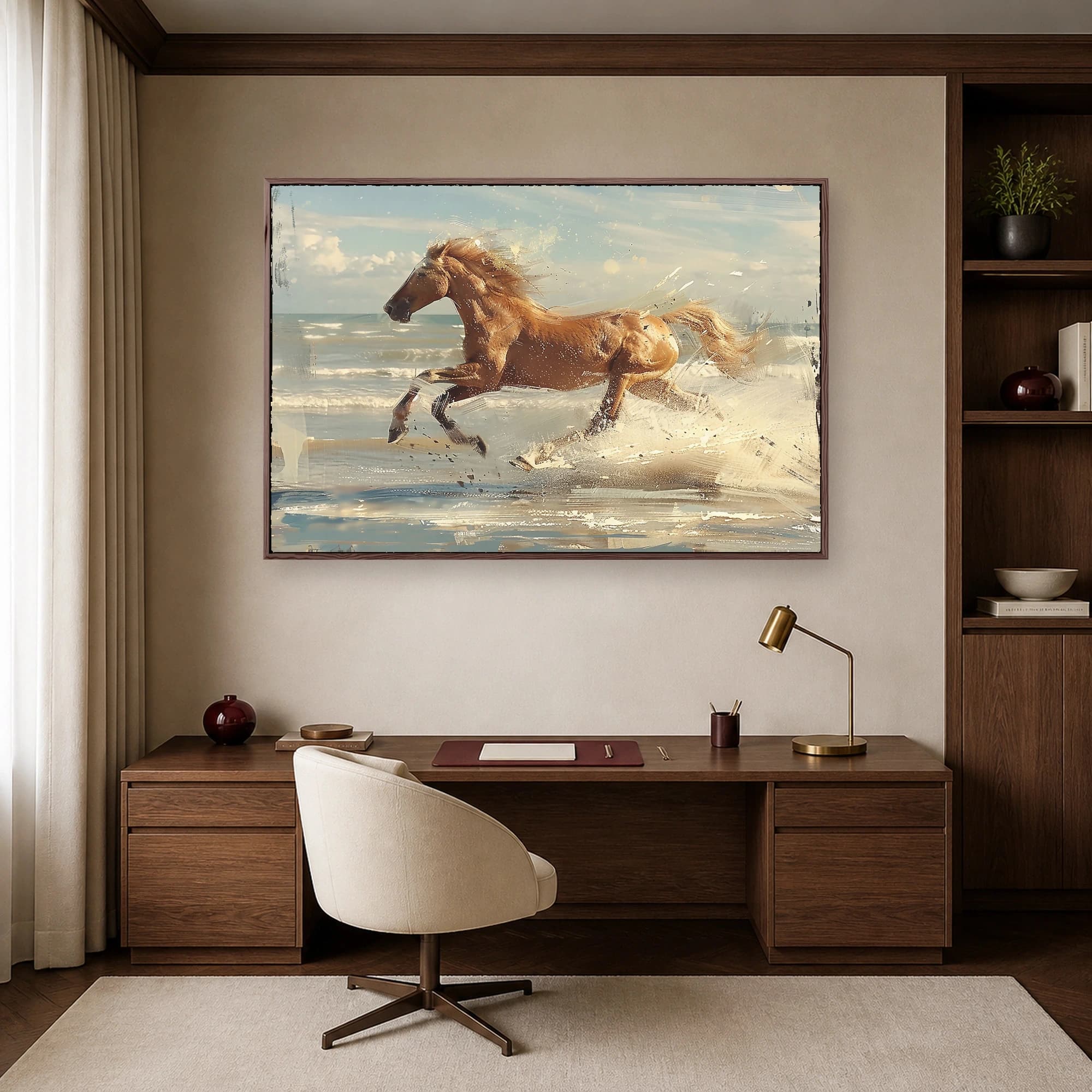 Galloping Golden Horse Coastal Surf Canvas Print, view 6