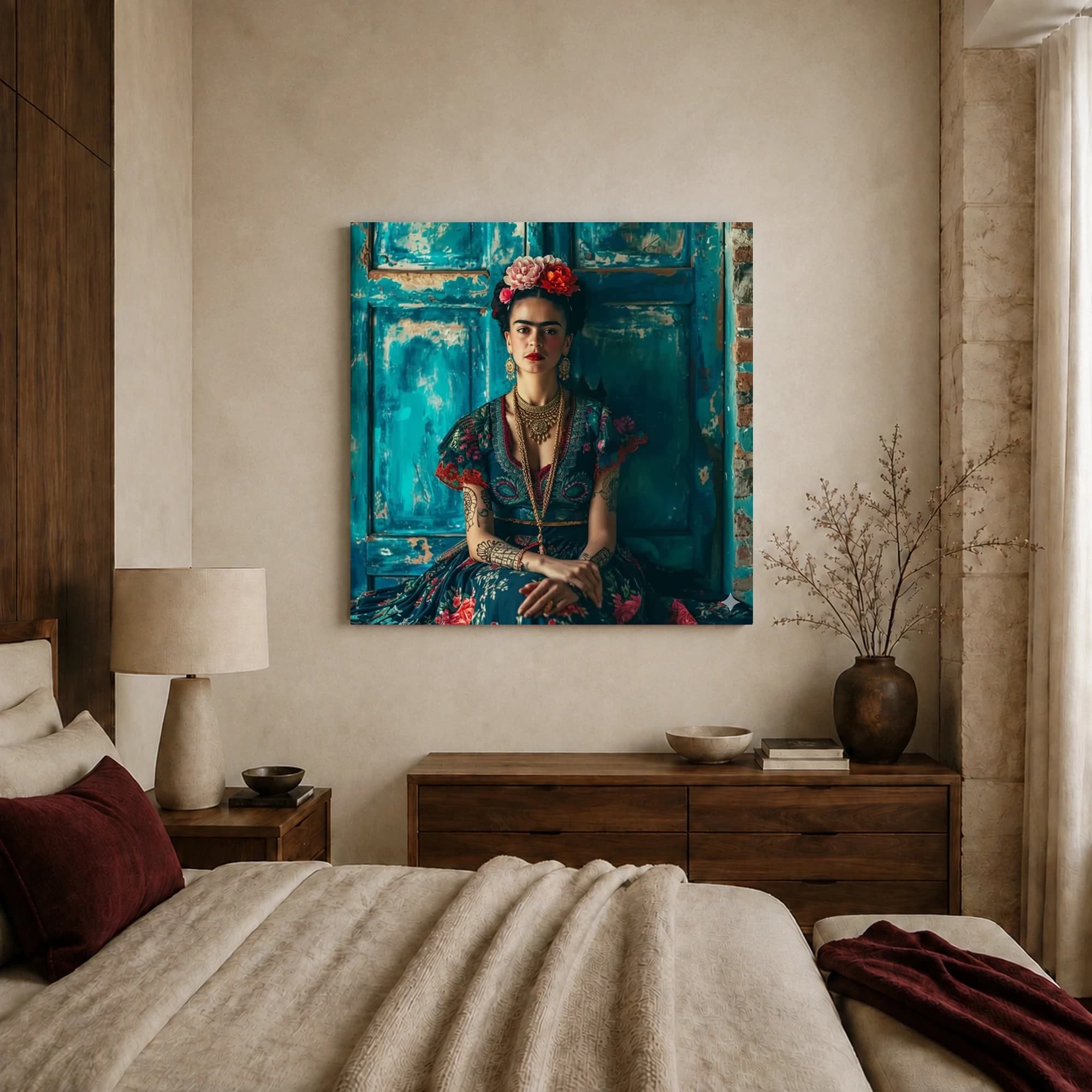 Frida Kahlo Teal Door Portrait Canvas Print, view 3