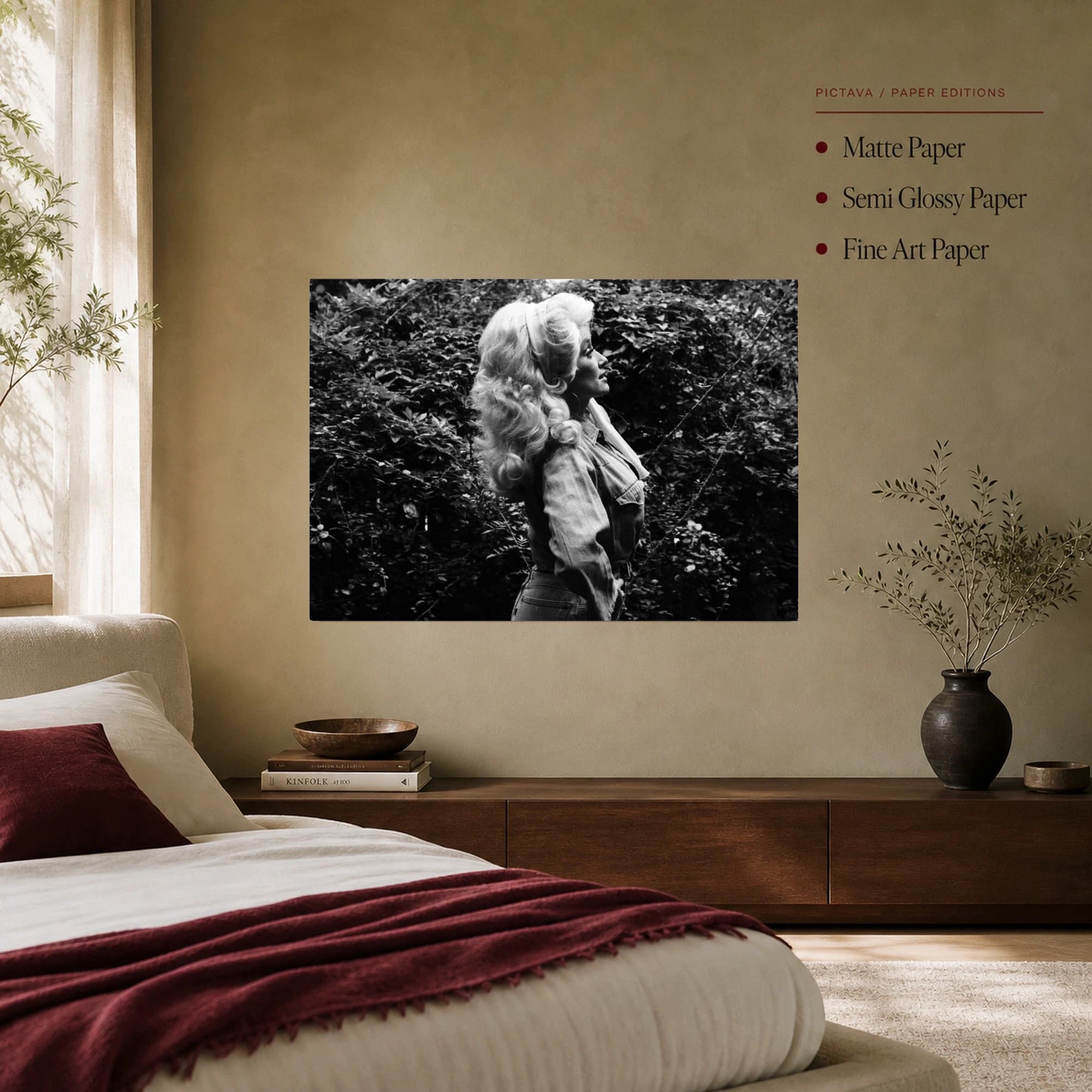 Dolly Parton Black and White Portrait Canvas Print, view 6