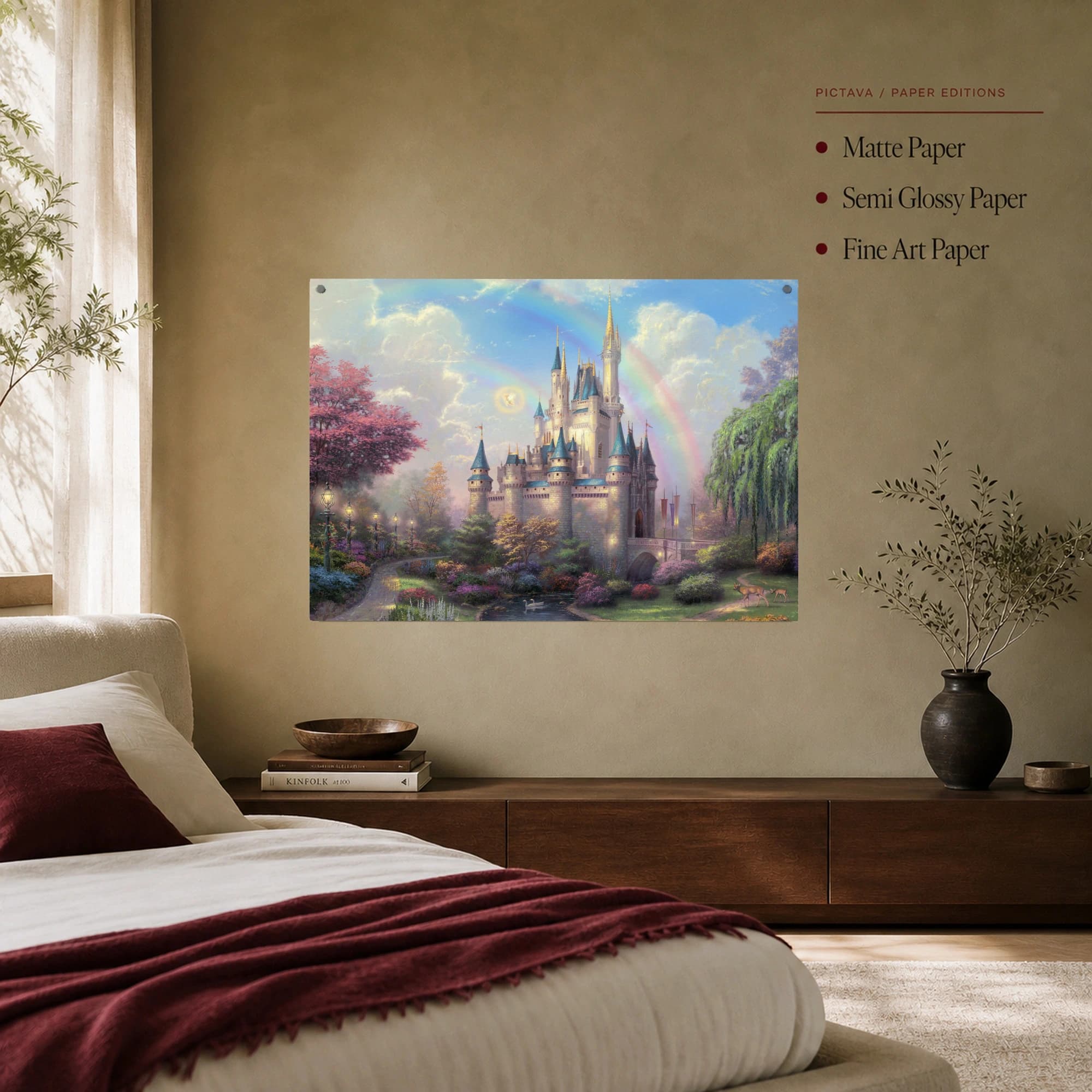 Fairytale Castle Landscape with Double Rainbow Canvas Print, view 7