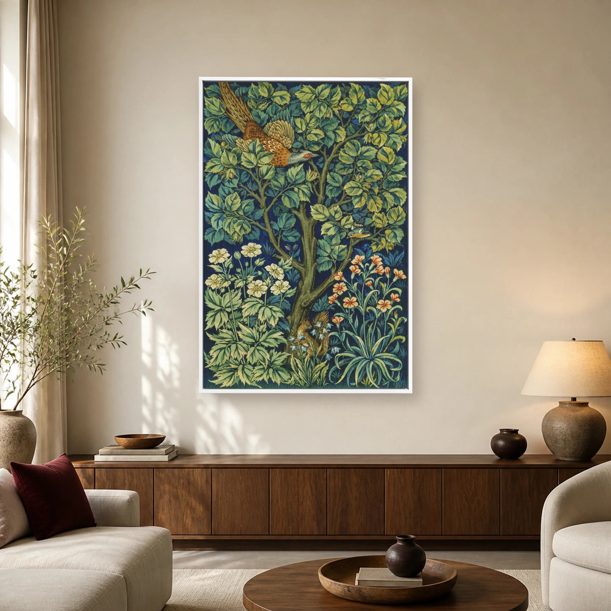 The Woodpecker William Morris Vintage Botanical Tapestry Wall Art, view 2
