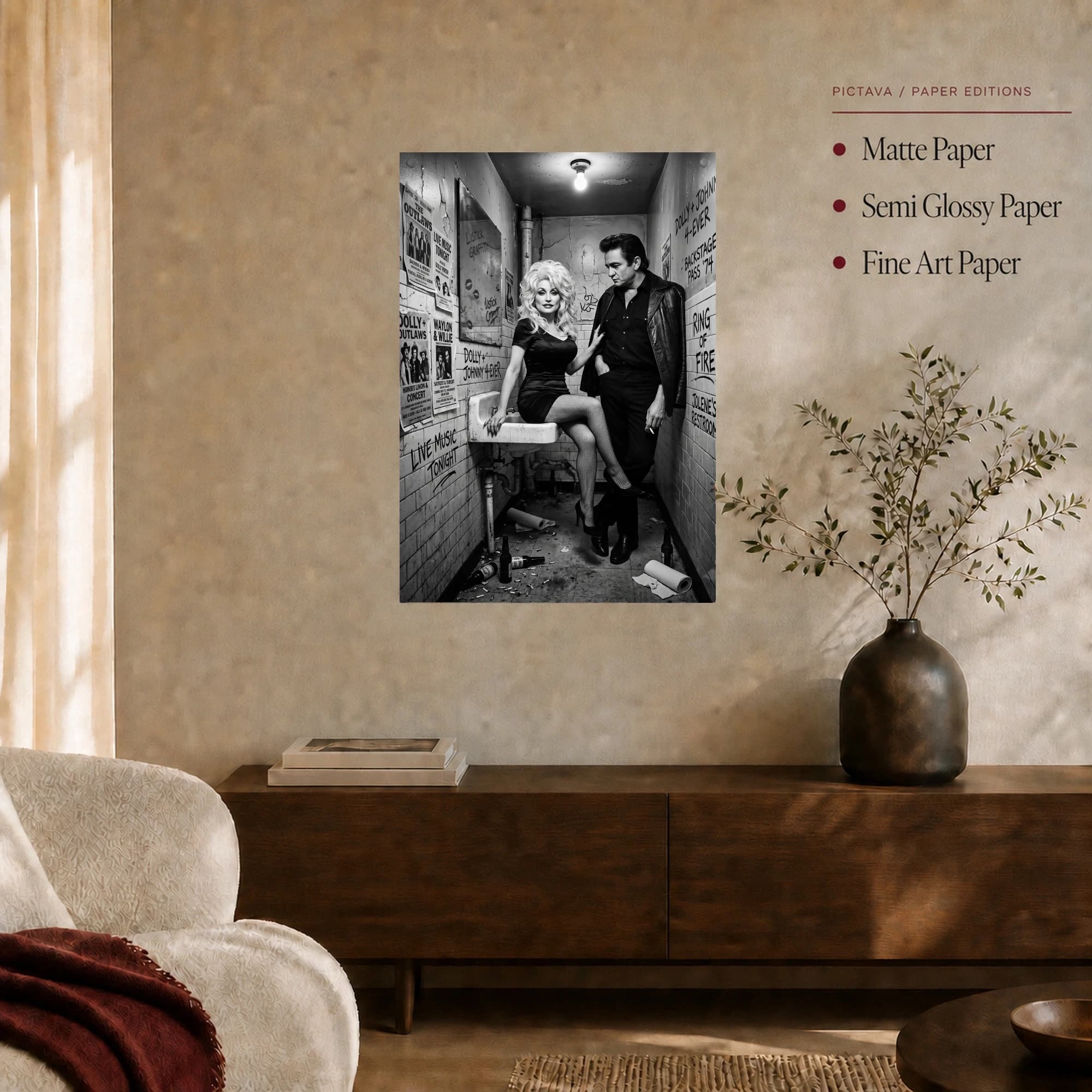 Dolly Parton and Johnny Cash Backstage Restroom Vintage Wall Art, view 7
