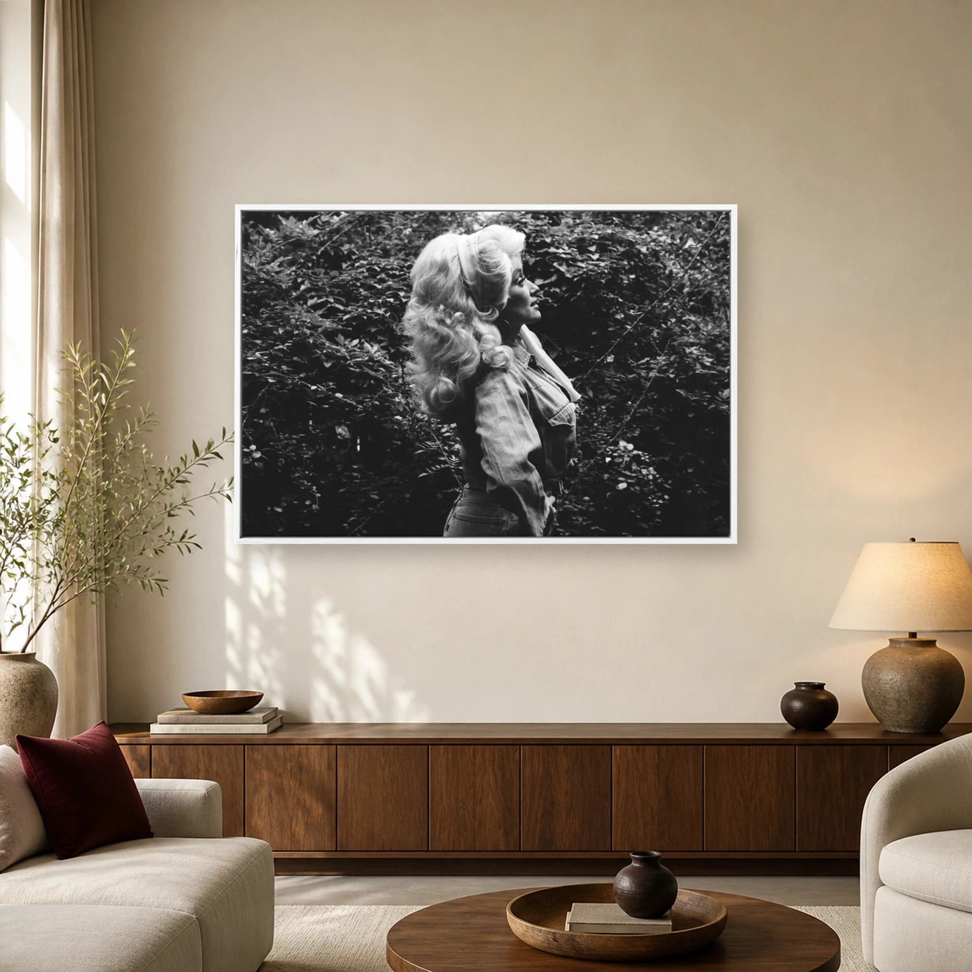 Dolly Parton Black and White Portrait Canvas Print, view 2