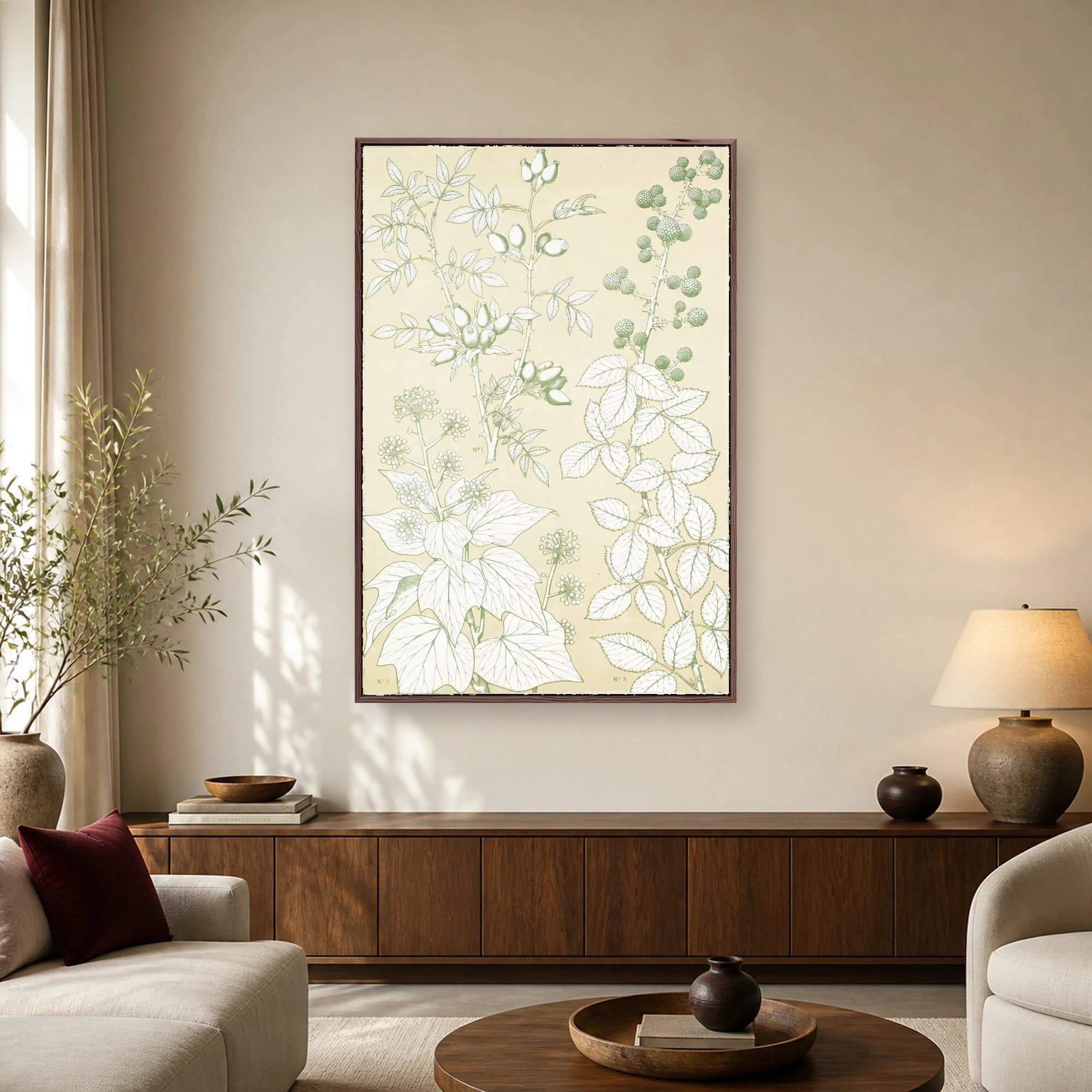Vintage Botanical Illustration of Wild Berries and Stems Canvas, view 2