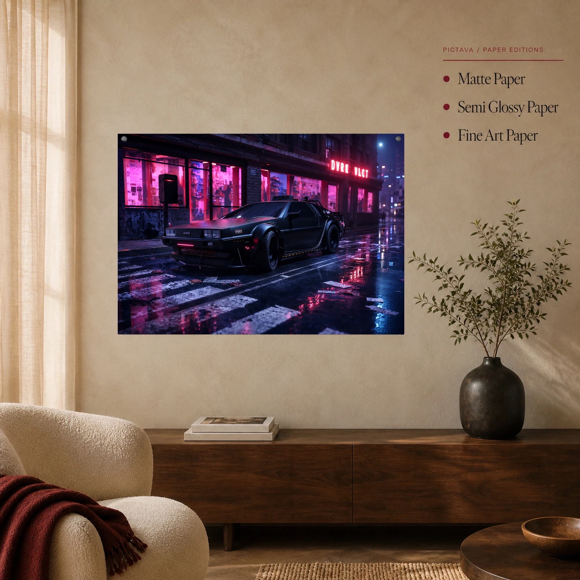 Cyberpunk Neon Car Night City Canvas Print, view 4