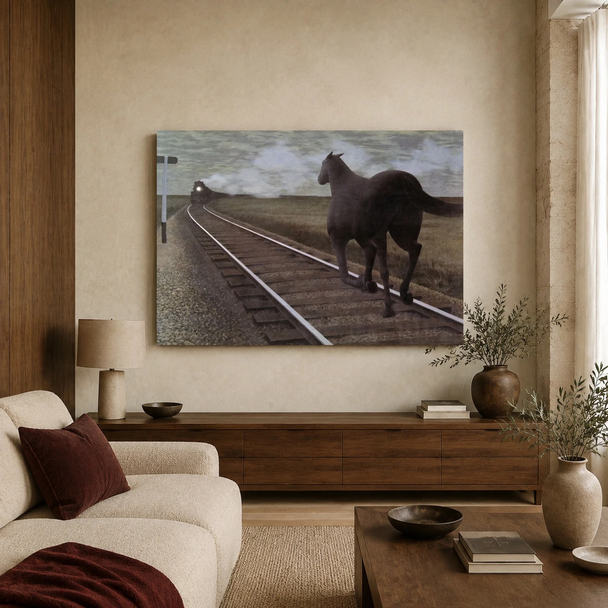 Surrealist Horse and Train Fine Art Canvas Print, view 3