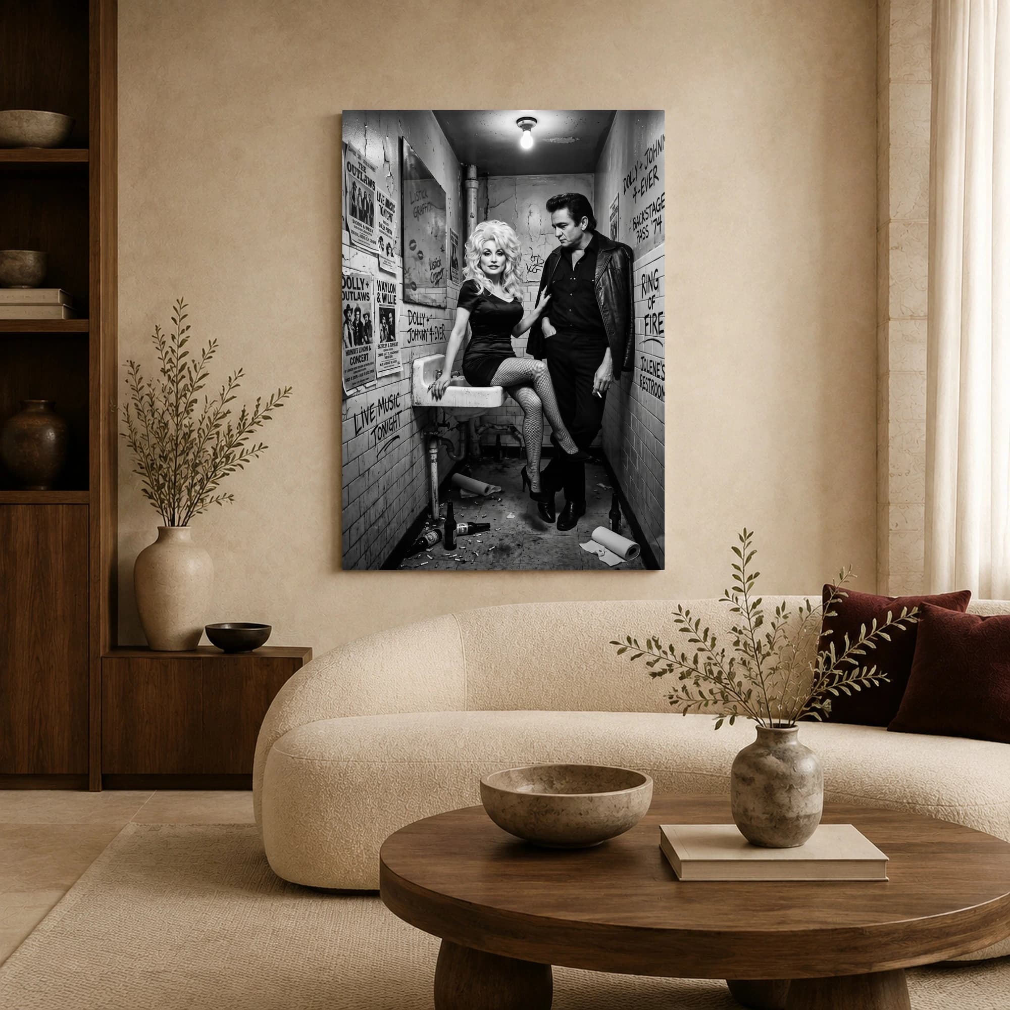 Dolly Parton and Johnny Cash Backstage Restroom Vintage Wall Art, view 6