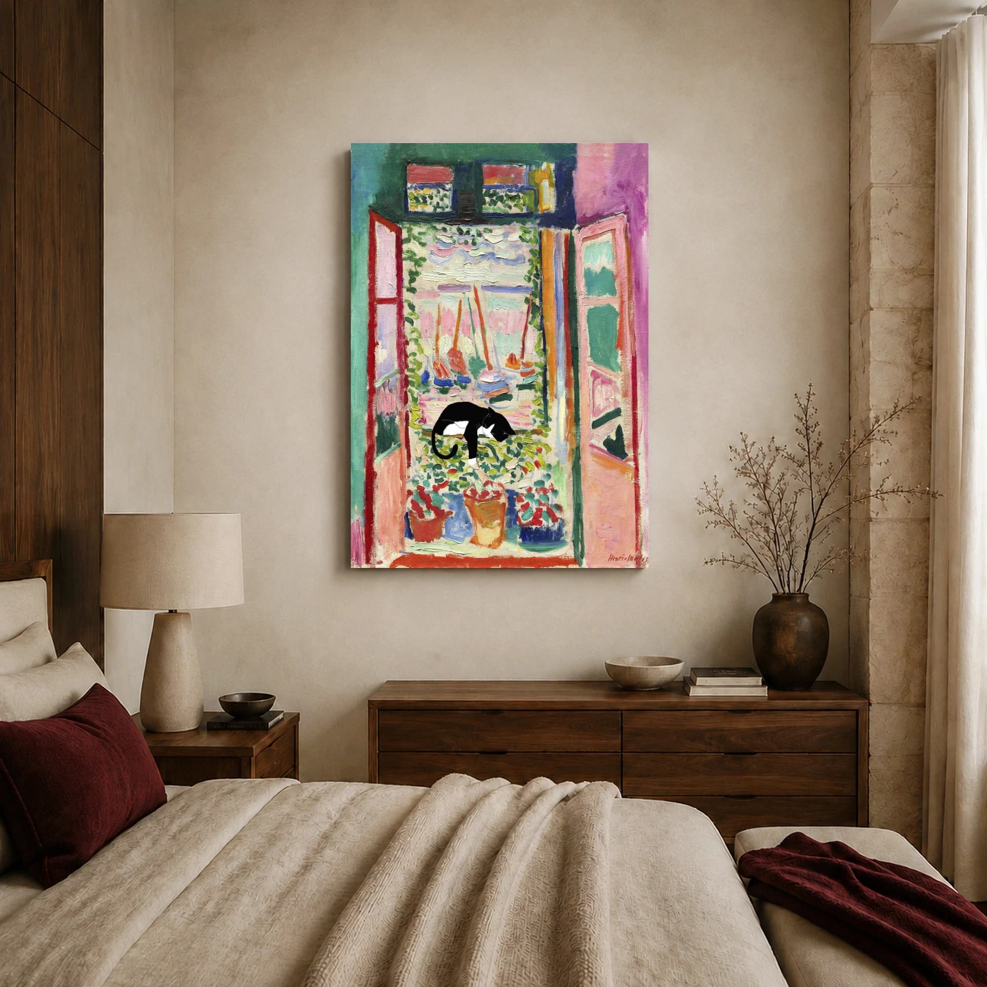 Henri Matisse Style Window Print with Sleeping Cat, view 7