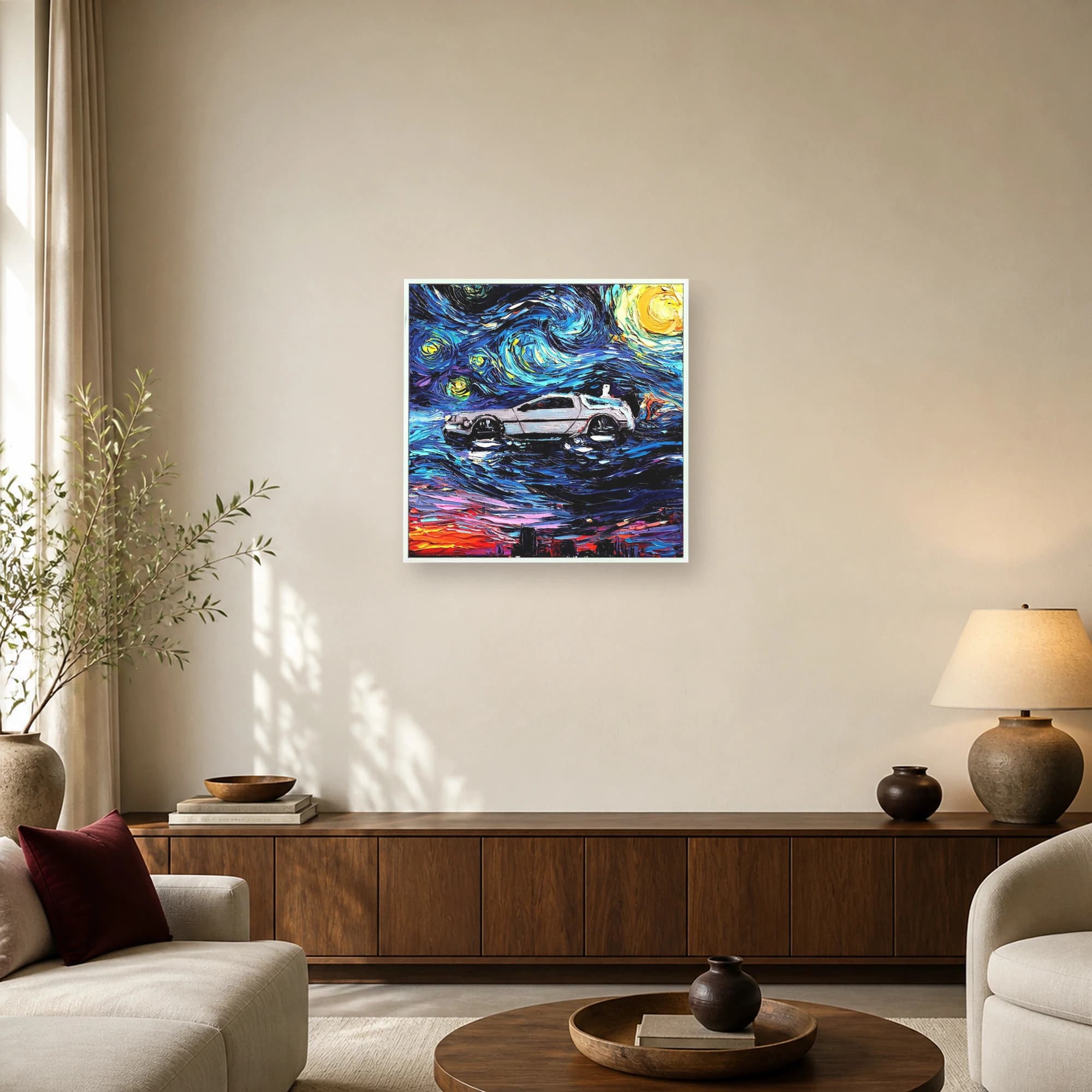 Starry DeLorean Time Machine Canvas Print, view 5