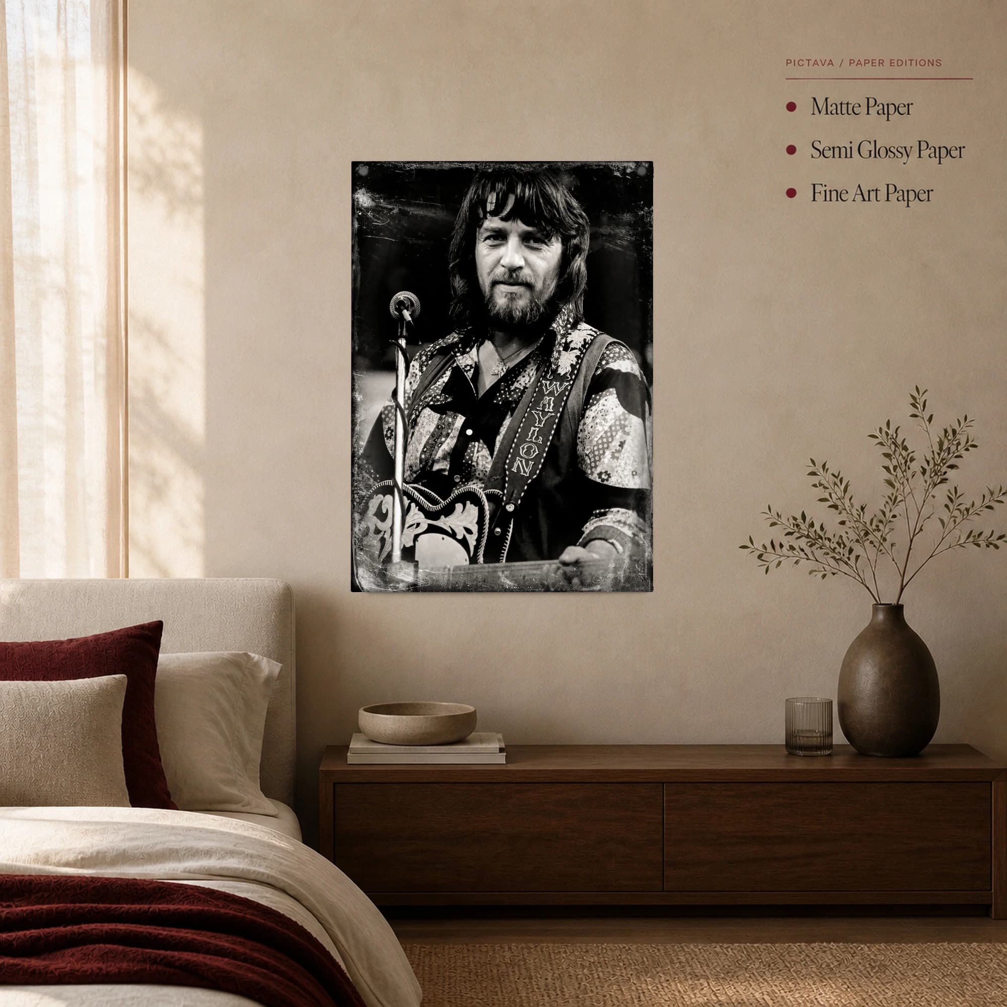 Waylon Jennings Vintage Music Legend Black and White Portrait, view 3