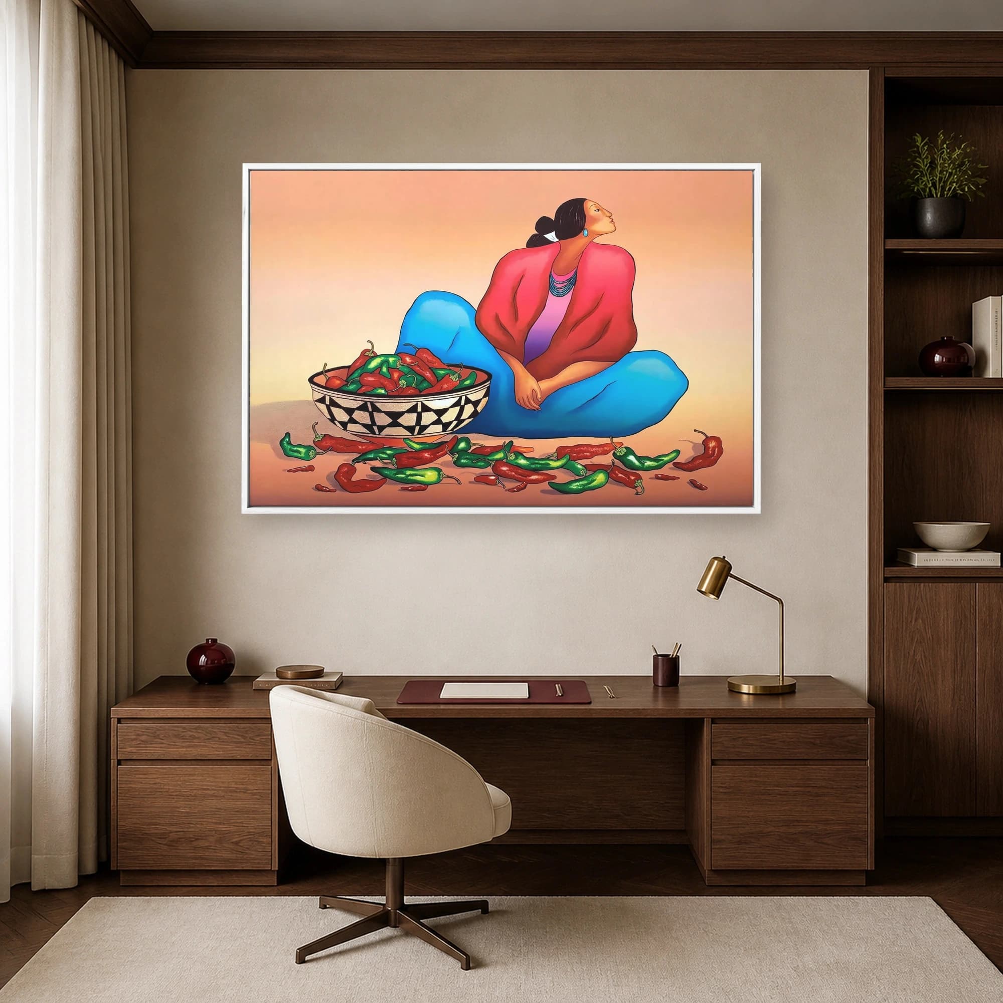 Southwestern Woman with Chili Peppers Folk Art Print, view 6