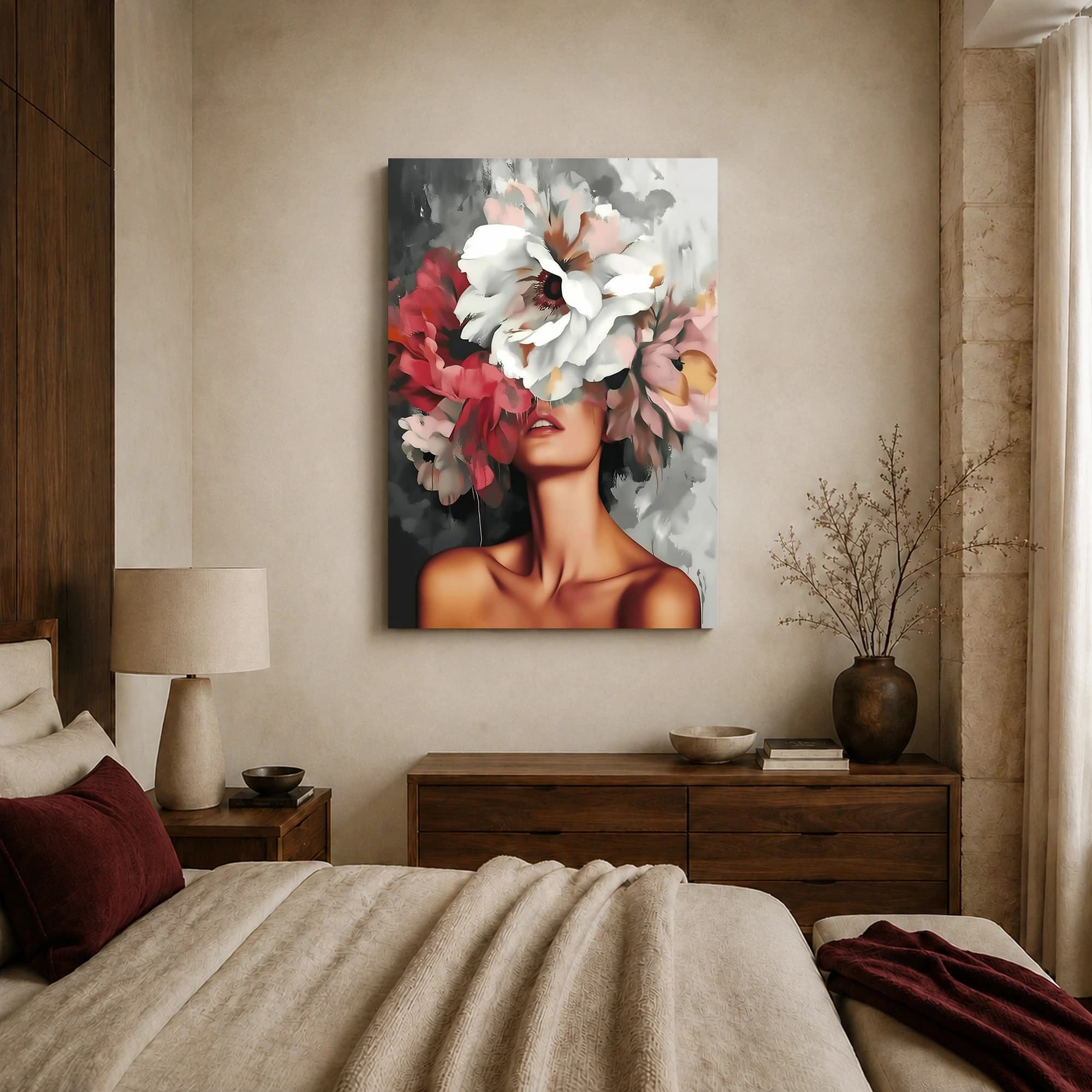 Floral Crown Portrait Surreal Canvas Print, view 7