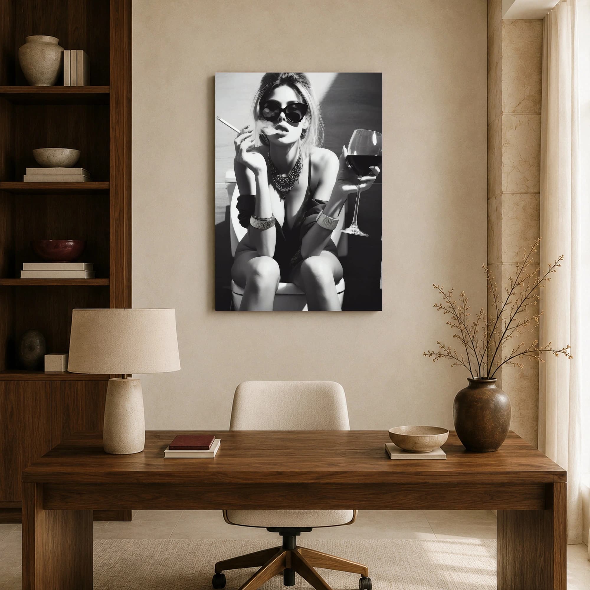 Glamorous Woman Smoking and Drinking Wine Wall Art, view 8