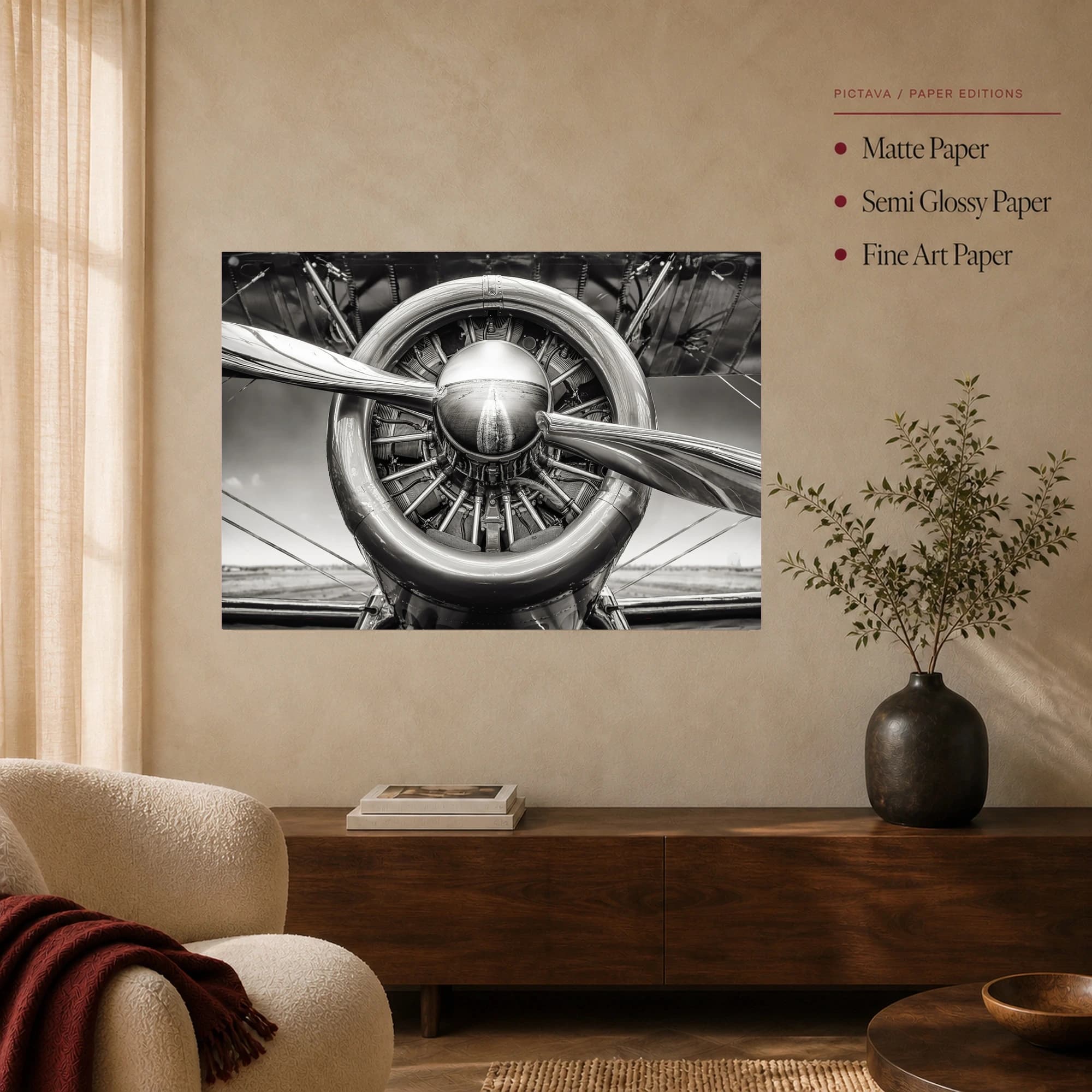 Vintage Aircraft Engine Black and White Wall Art, view 3