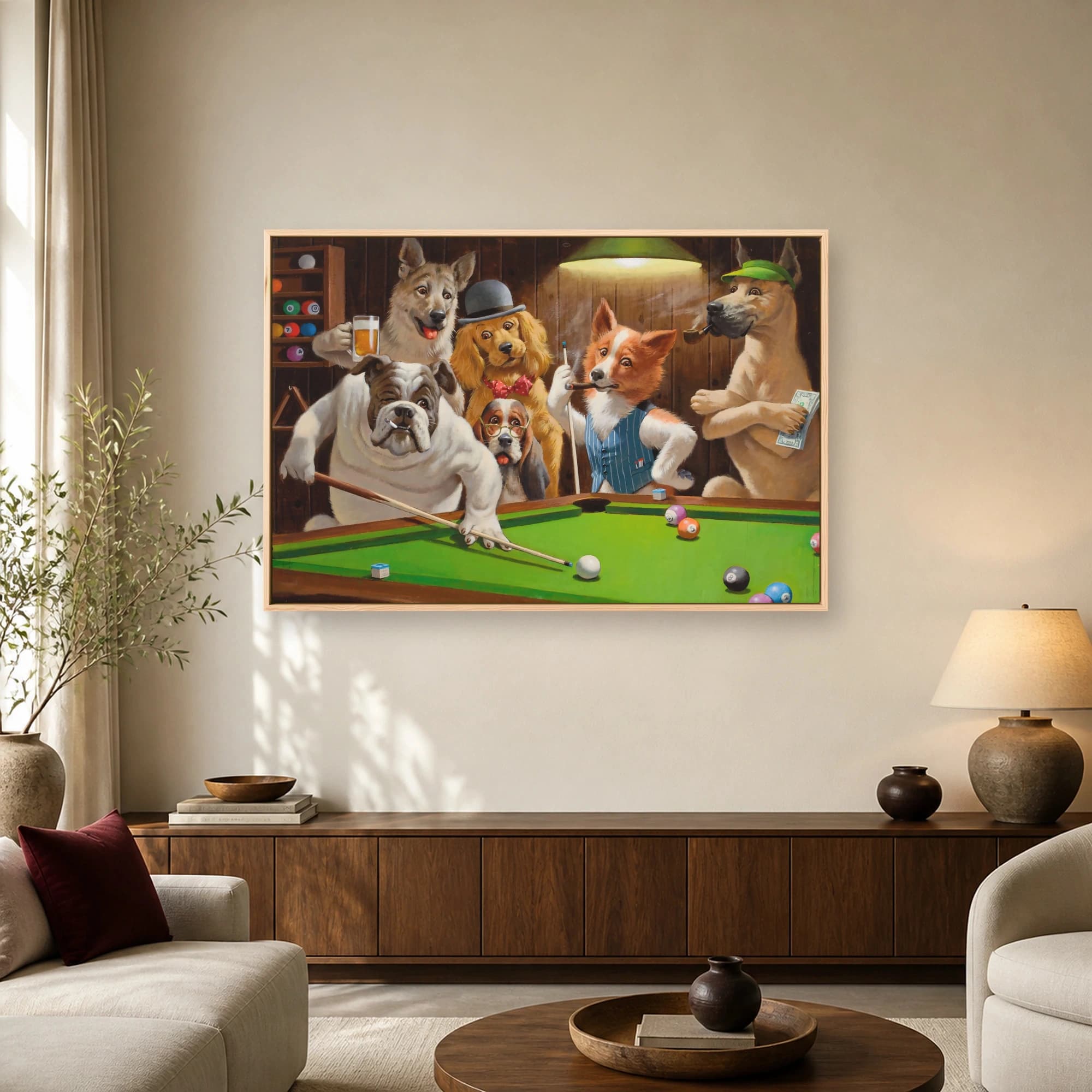 Dogs Playing Pool Canvas Print Humorous Billiards Wall Art, view 2