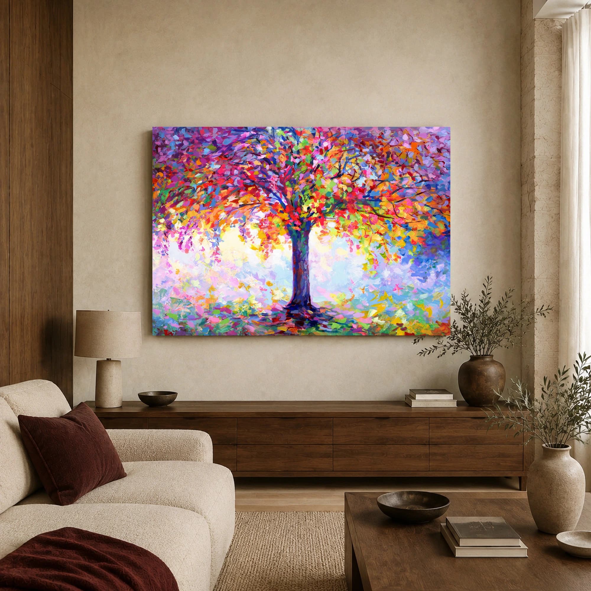 Vibrant Palette Knife Tree Abstract Canvas Print, view 2