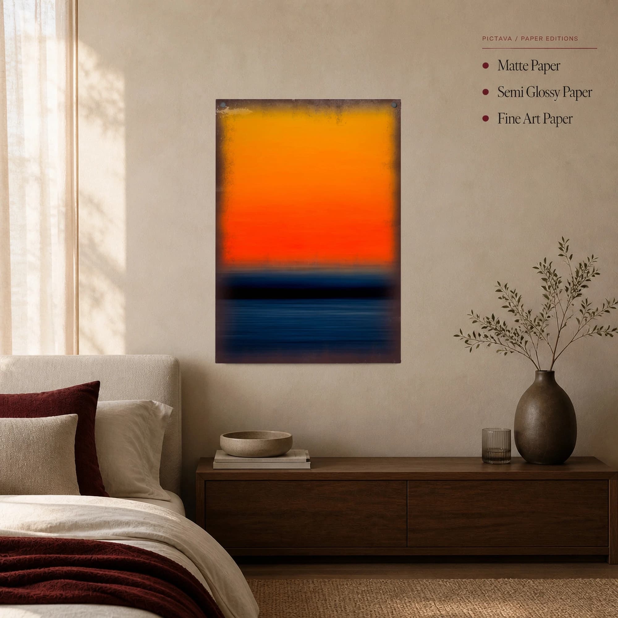 Crimson Horizon Minimalist Abstract Seascape Wall Art, view 3