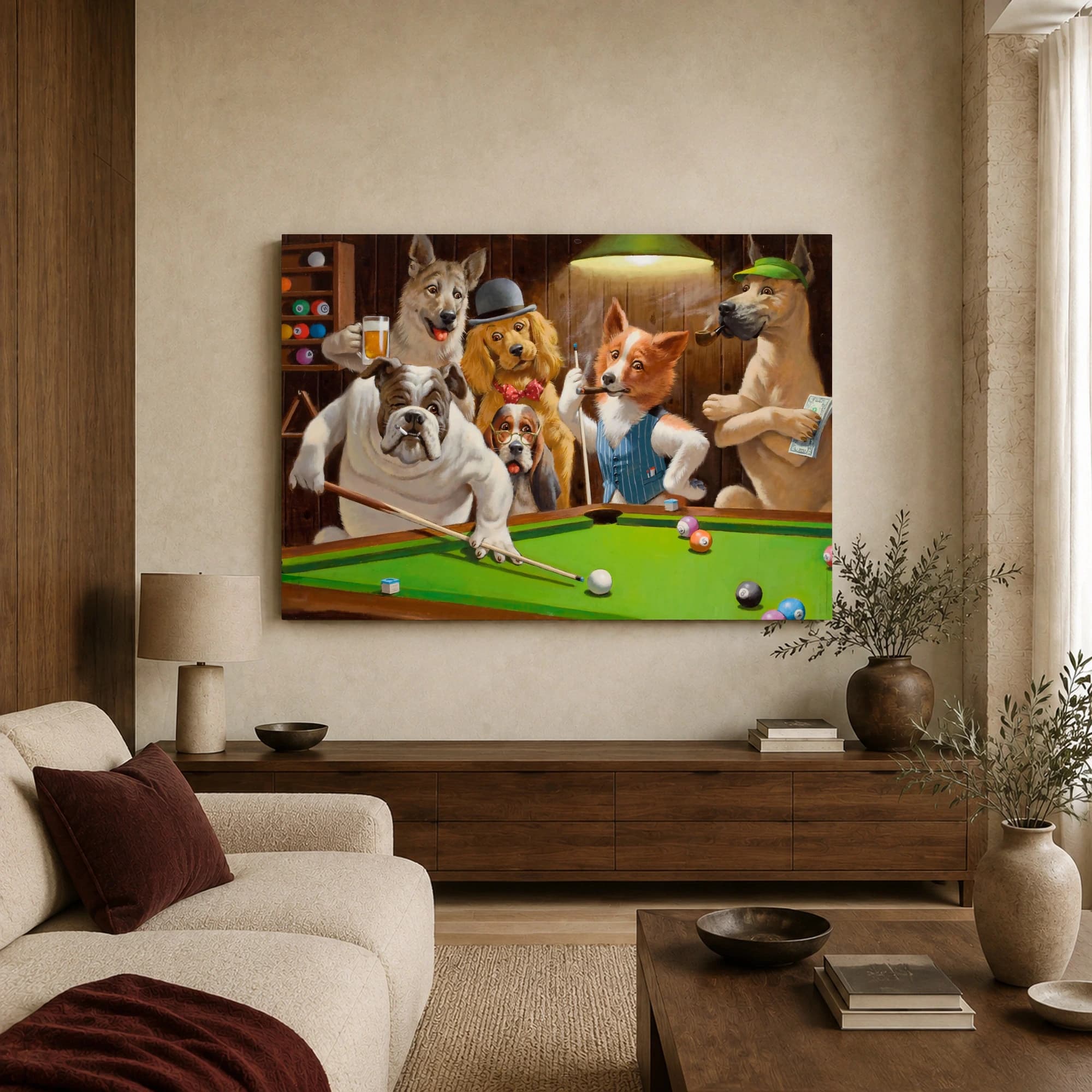 Dogs Playing Pool Canvas Print Humorous Billiards Wall Art, view 4