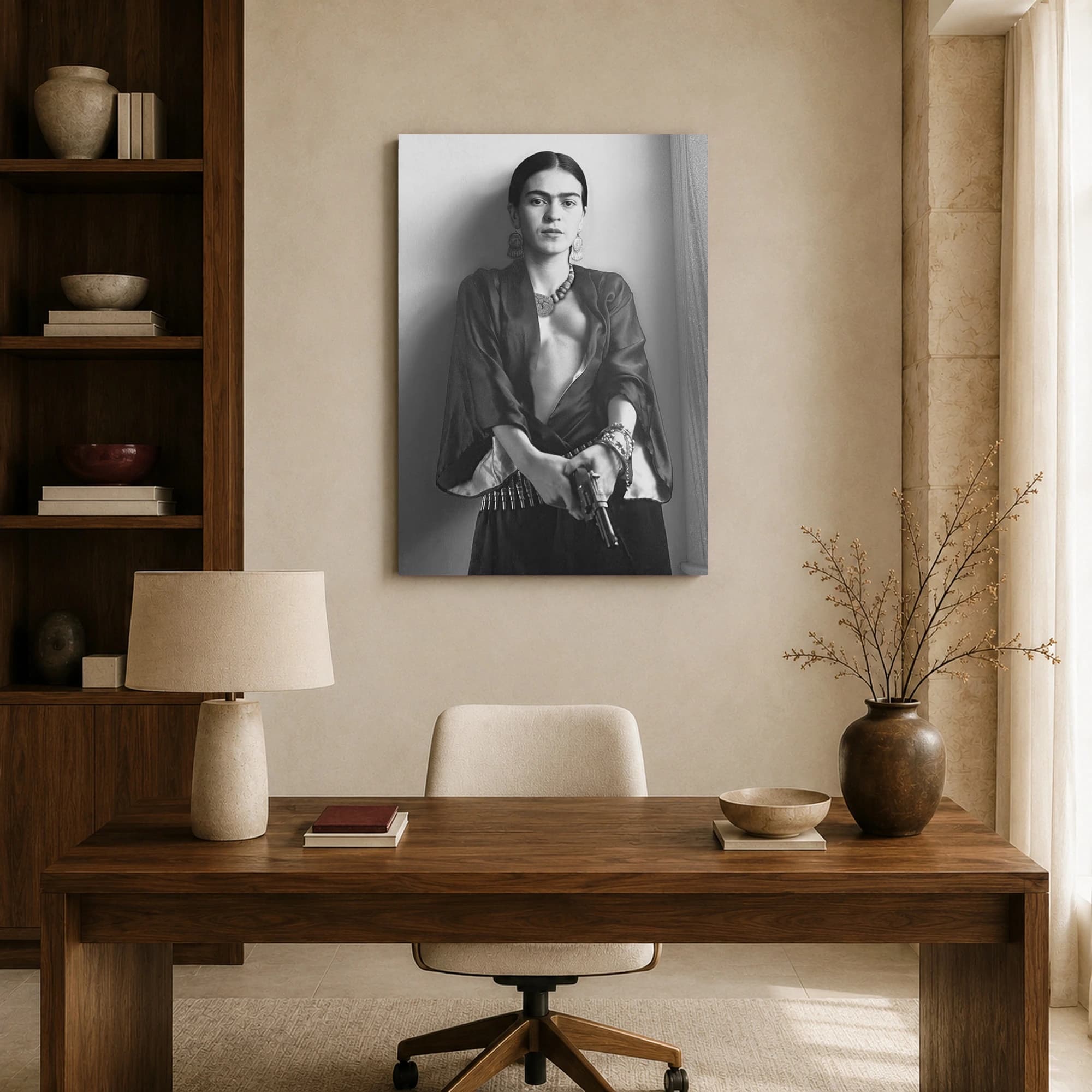 Frida Kahlo Armed Portrait Black and White Wall Art, view 8